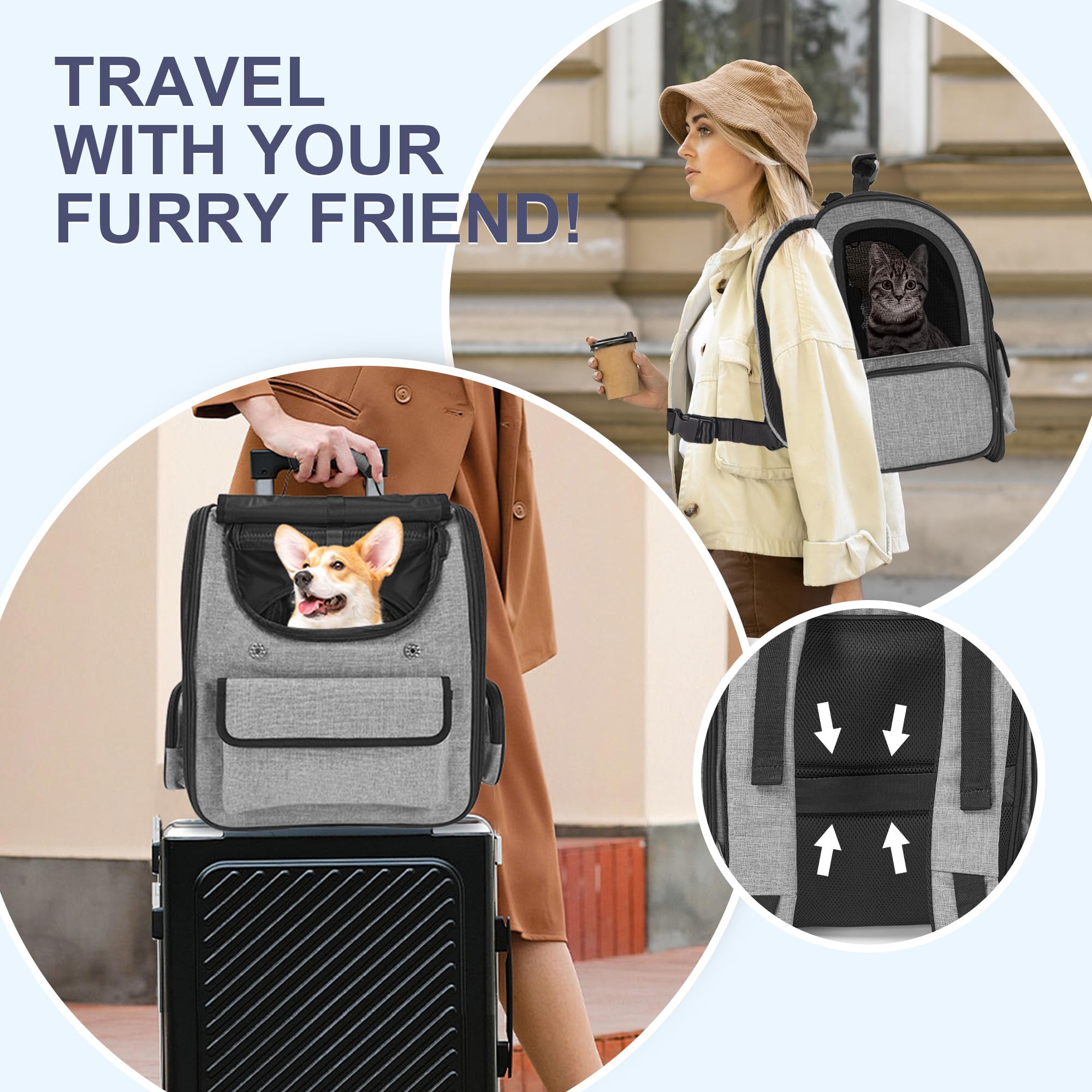 Cat Carrier Backpack for Large Cats Pet Backpack Carrier for Small Dogs, Expandable Cat Backpack Up to 15 Lbs, Foldable Cat Carr