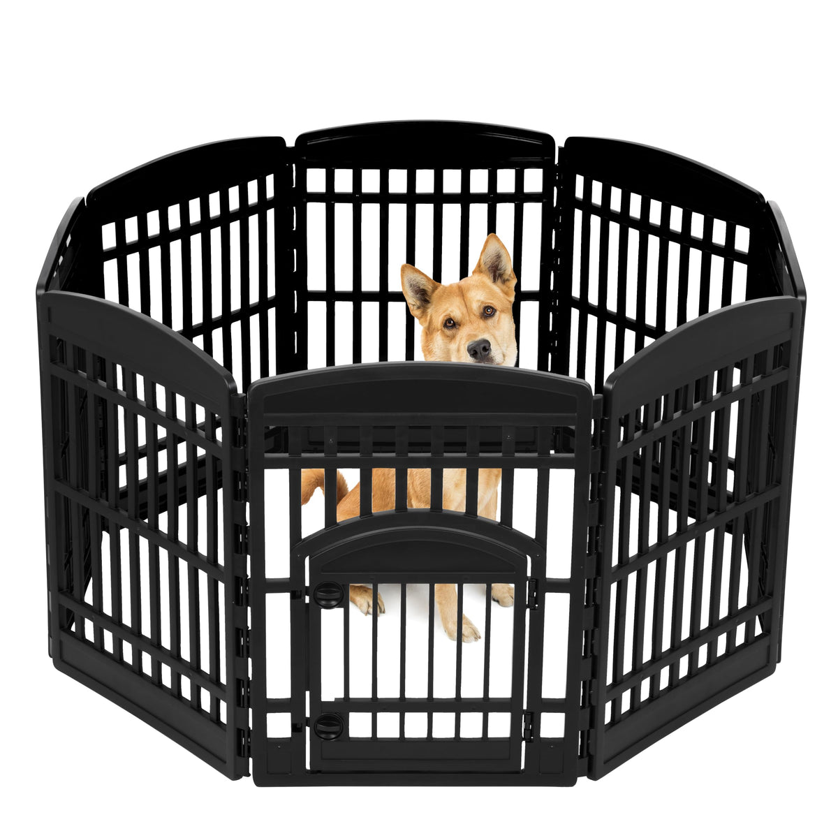 Iris Usa 34' Exercise 8-Panel Pet Playpen With Door, Dog Playpen, For Medium And Large Dogs, Keep Pets Secure, Easy Assemble, Fold It Down, Easy Storing, Customizable, Black