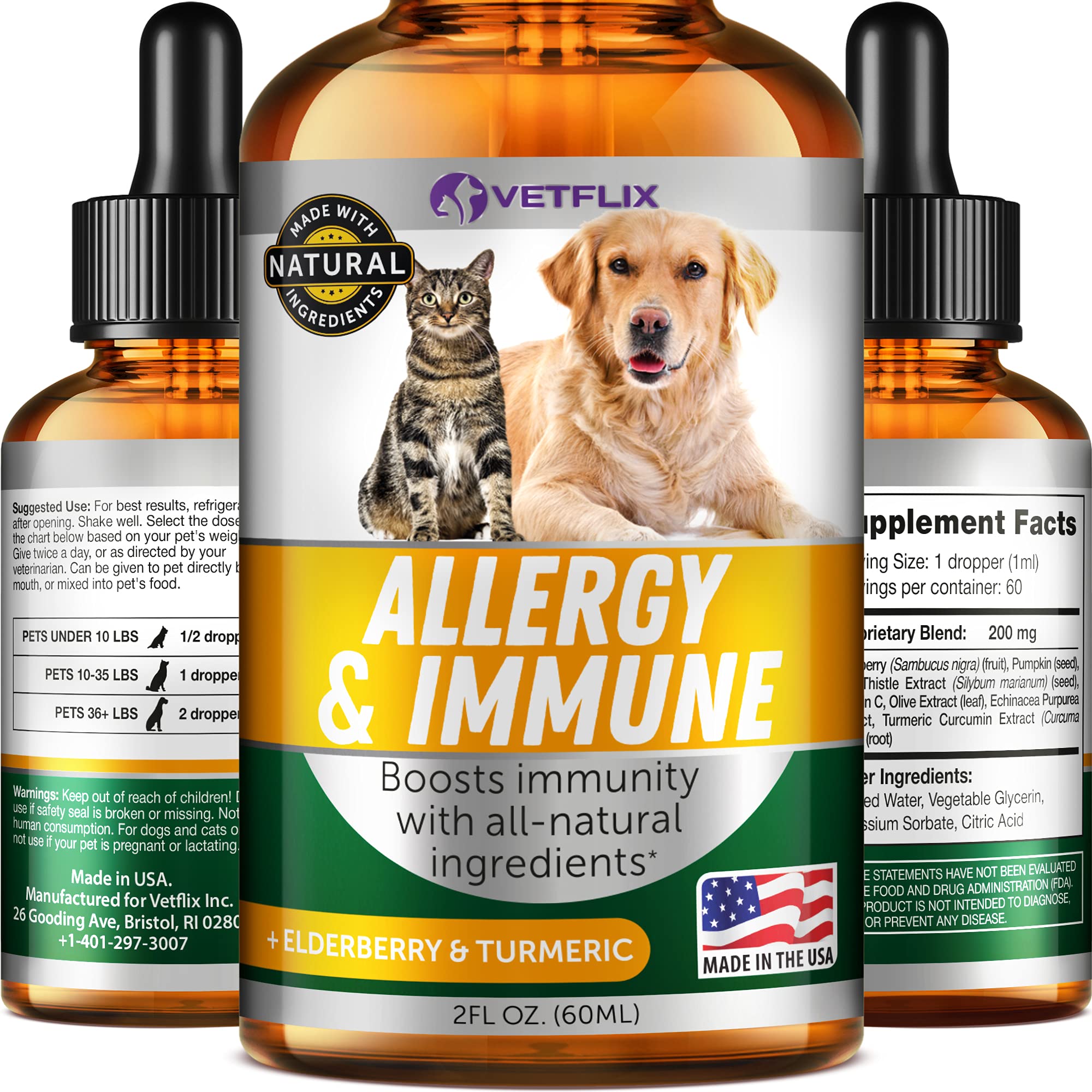 Allergy Immune Anti Itch & Hot Spots - Made in USA Natural Pet Supplement for Cat & Dog Allergy Relief with Turmeric & Milk This