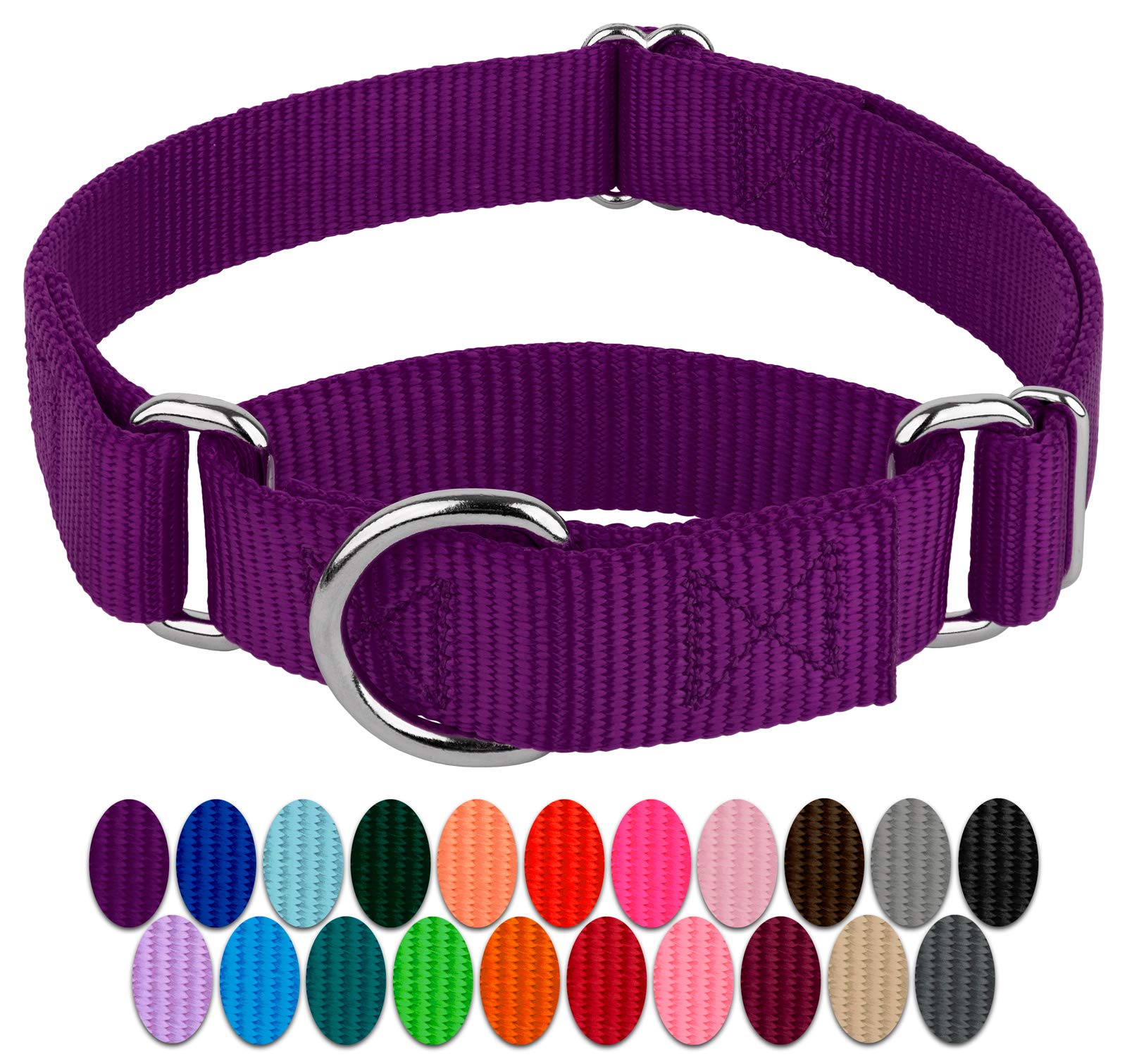 Country Brook Petz Martingale Dog Collar - Heavy-Duty Training Collar With No Buckle - Service Dog Collar For All Pups - Vibrant, Colorful Collection (Purple, 1 Inch, Medium)