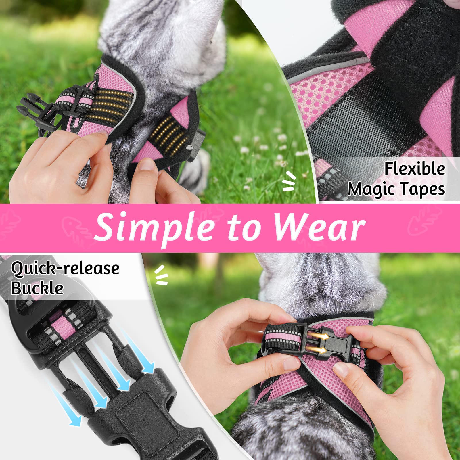 Rabbitgoo Cat Harness And Leash Set For Walking Escape Proof, Adjustable Soft Kittens Vest With Reflective Strip For Cats, Comfortable Outdoor Vest, Pink, Xl