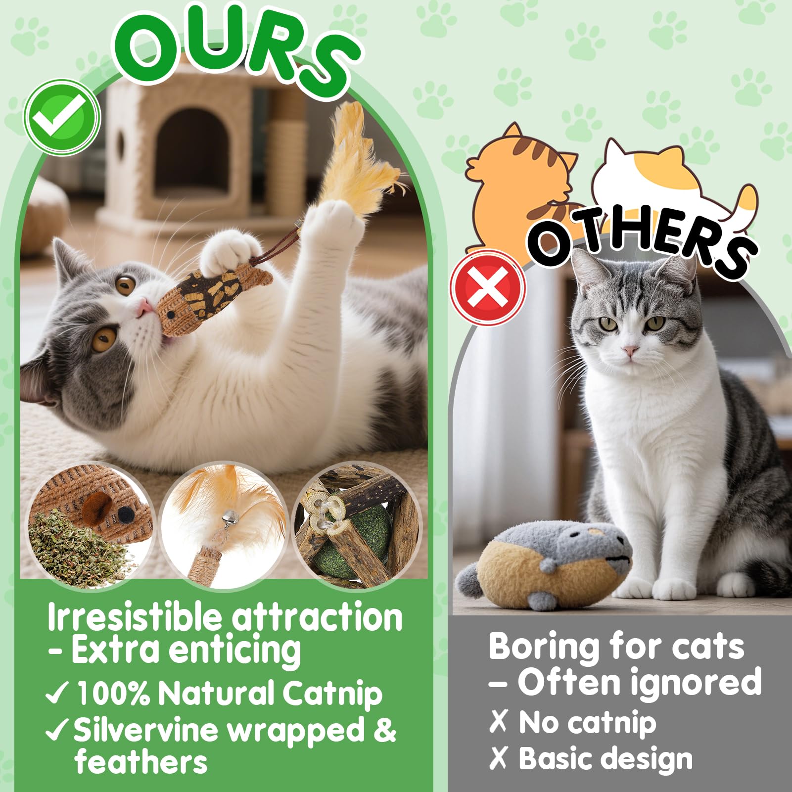 Acostop Catnip Cat Toys For Indoor Cats - 6 Styles Natural Silvervine Chew Toys For Teeth Cleaning, Relief Anxiety And Stress, R