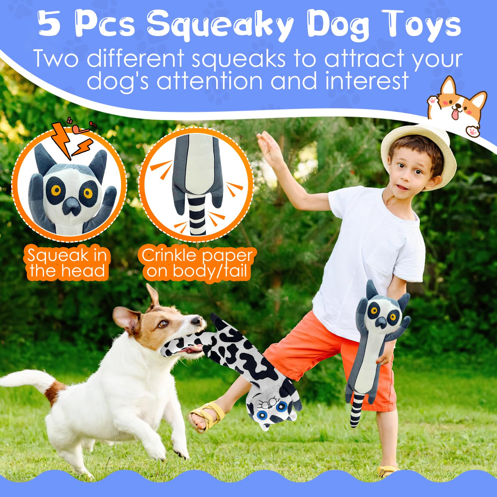 Dog Toys For Aggressive Chewers - 5 Pack Plush Crinkle No Stuffing Dogs Chew Toys For Small, Medium, Large And Puppy Teething Ch