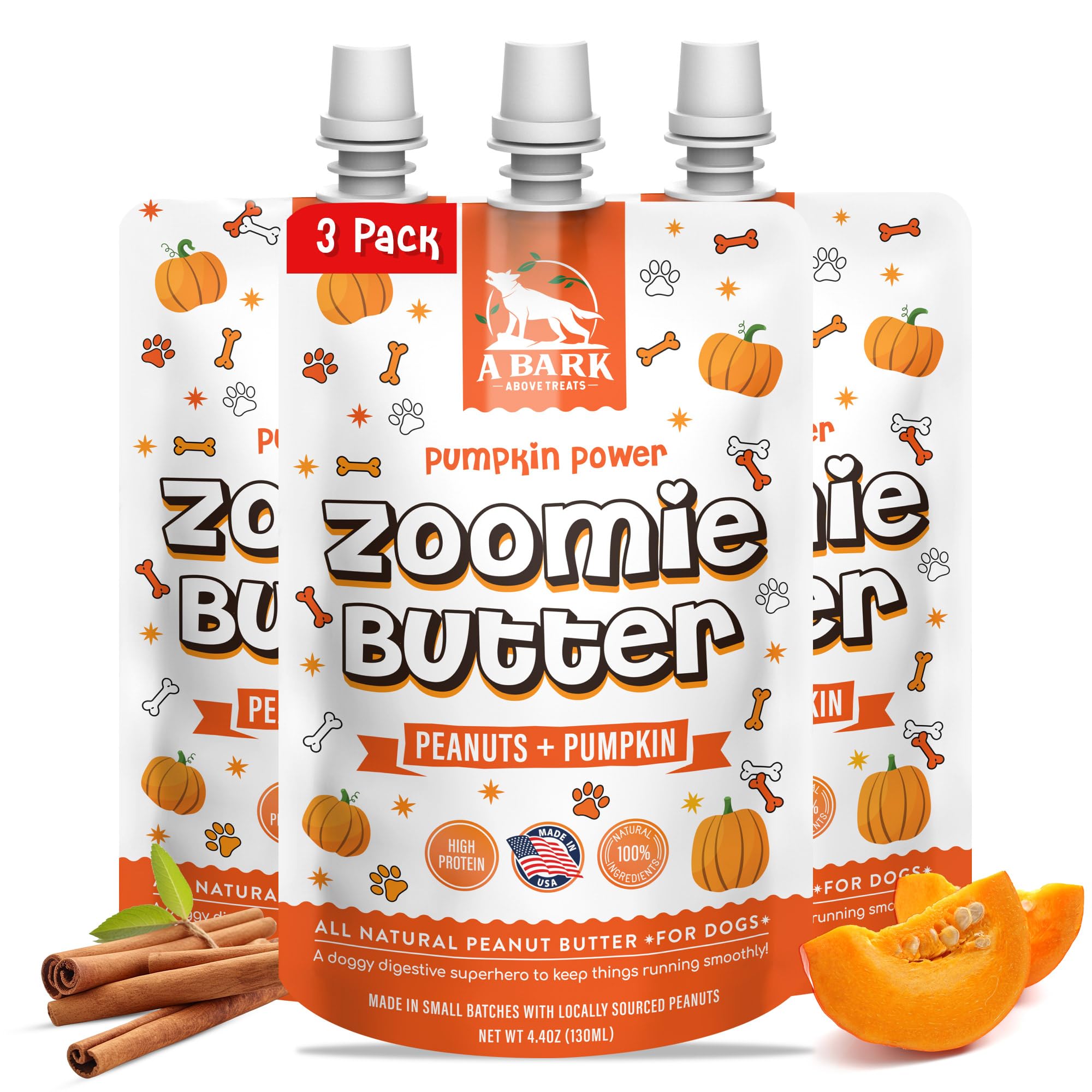 Zoomie Butter Pumpkin Power Dog Peanut Butter Spread, All Natural Dog Treat. Human Grade & Safe Puppy Food, Peanuts & Pumpkin fo