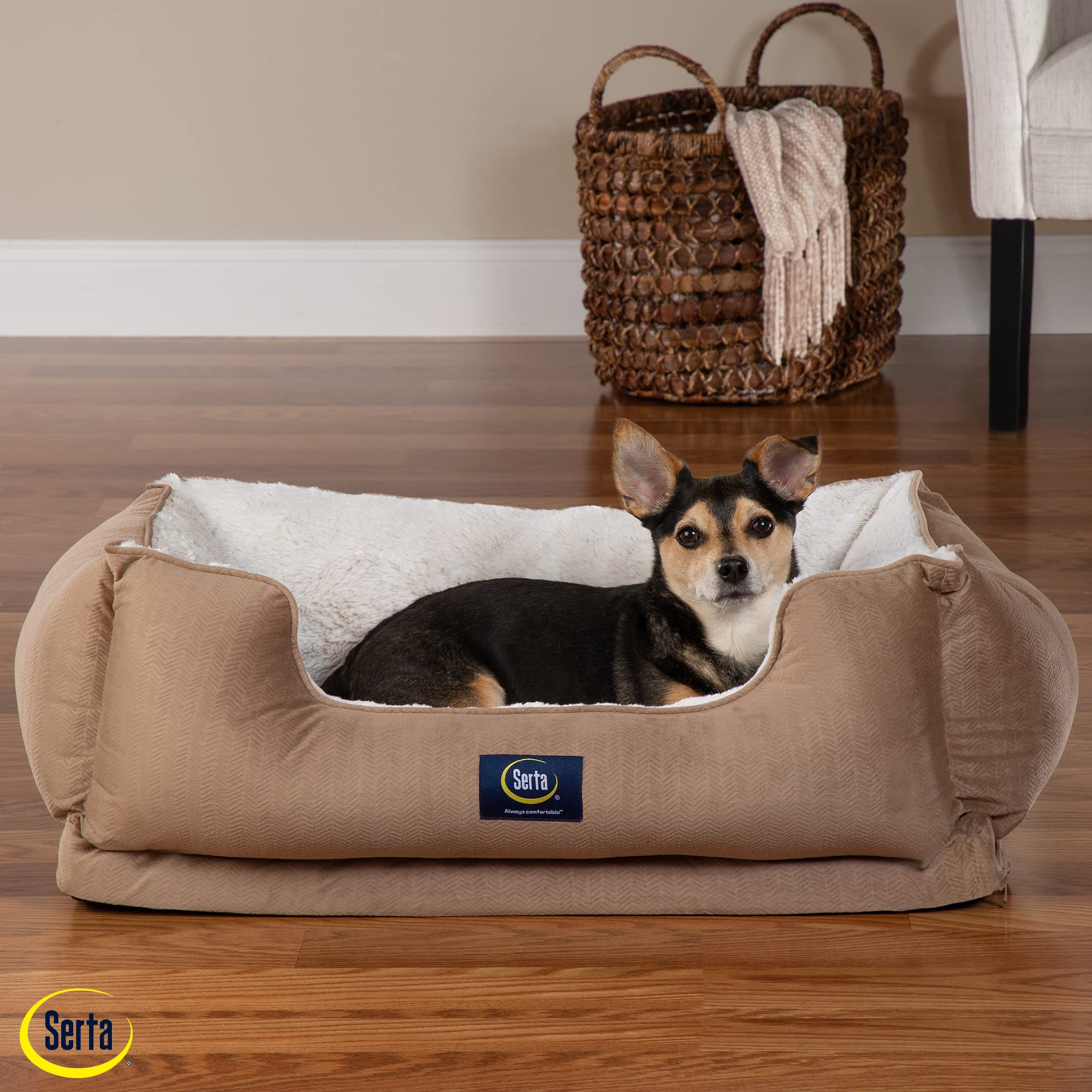 Serta Orthopedic Cuddler Dog Bed For Pets - Desert Sand (Large)