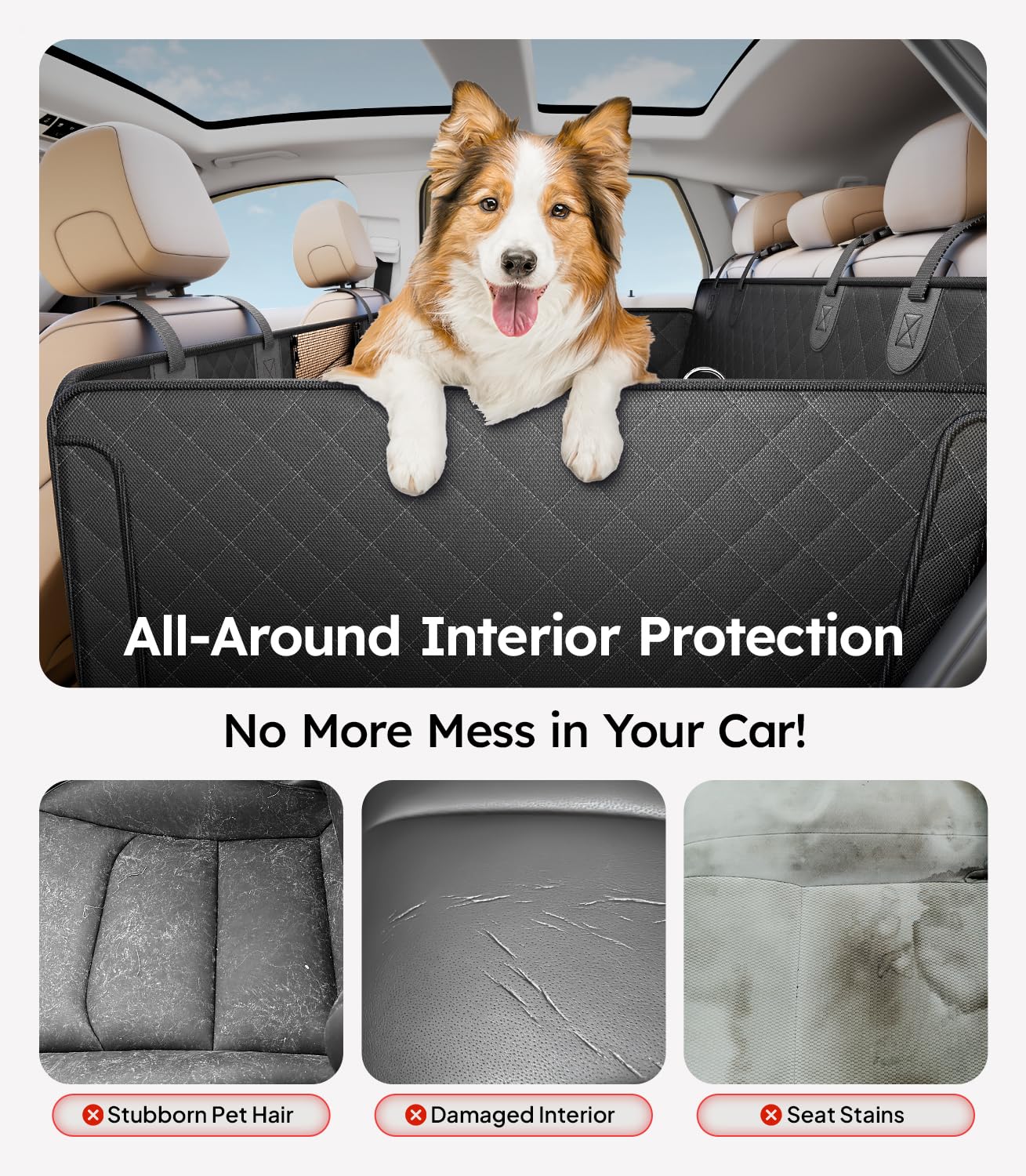 Wigoo Upgrade Soft Dog Car Seat Cover For Back Seat, [Protect Interior, Waterproof & Easy To Clean] Soft Bottom Backseat Pet Ext