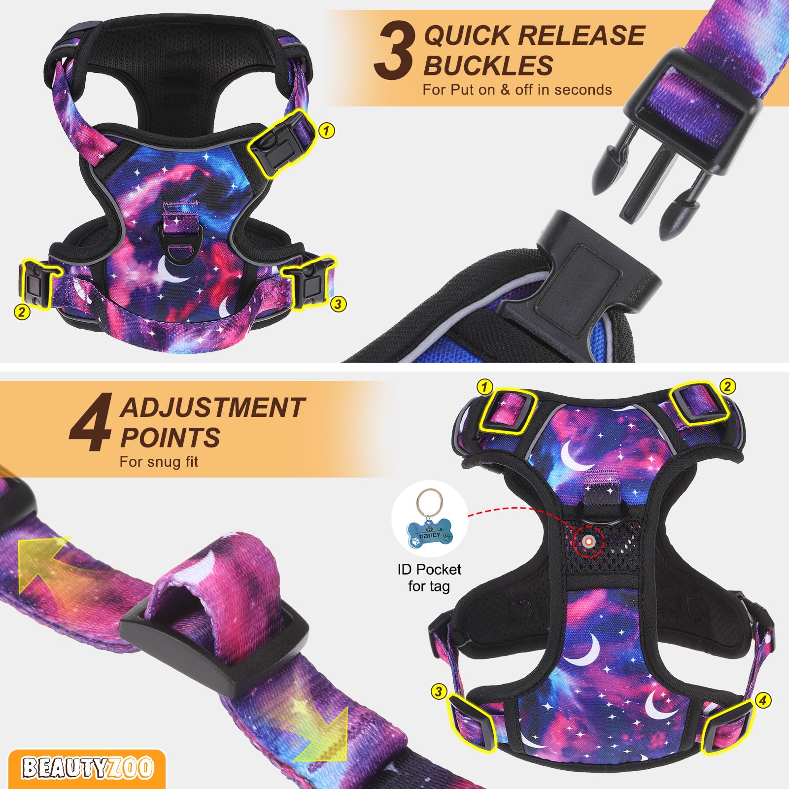 Beautyzoo No Pull Dog Harness Medium,Adjustable Dog Harness And Leash Set -Easy Wearing With 3 Buckles/Control Handle,No Choke S