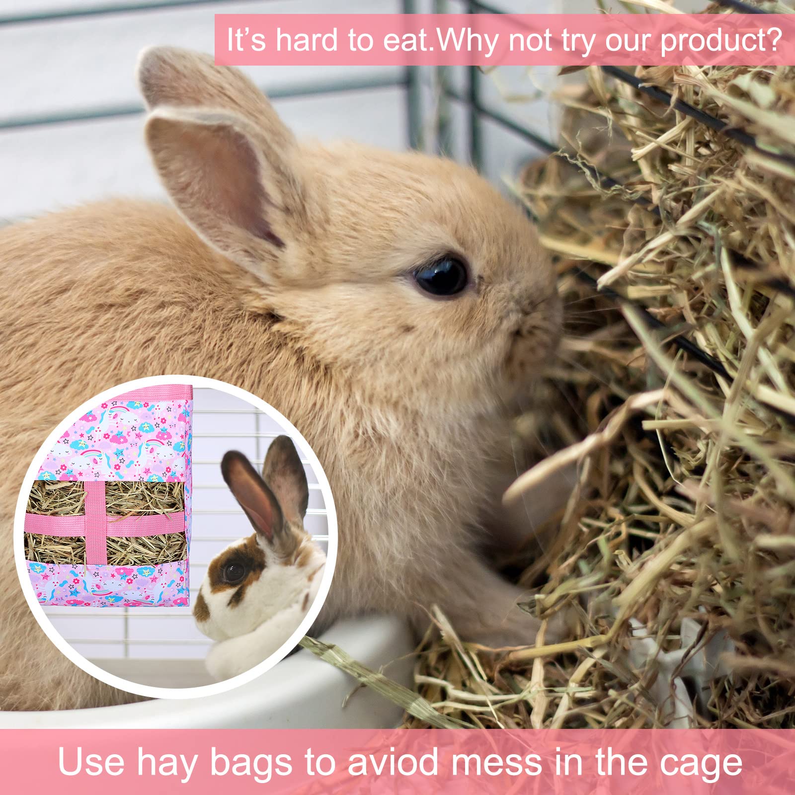 2 Pieces Guinea Pig Hay Bag Washable Pet Rabbit Hay Feeder Bag With 2 Holes Cute Small Animal Hanging Feeder Sack Storage For Ra