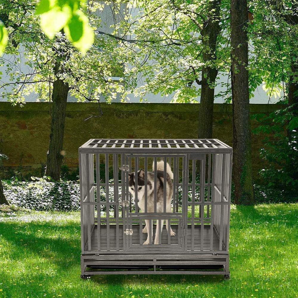 Kelixu 42    Heavy Duty Dog Crate Large Dog Cage Metal Dog Kennels And Crates For Large Dogs Indoor Outdoor With Locks, Lockable