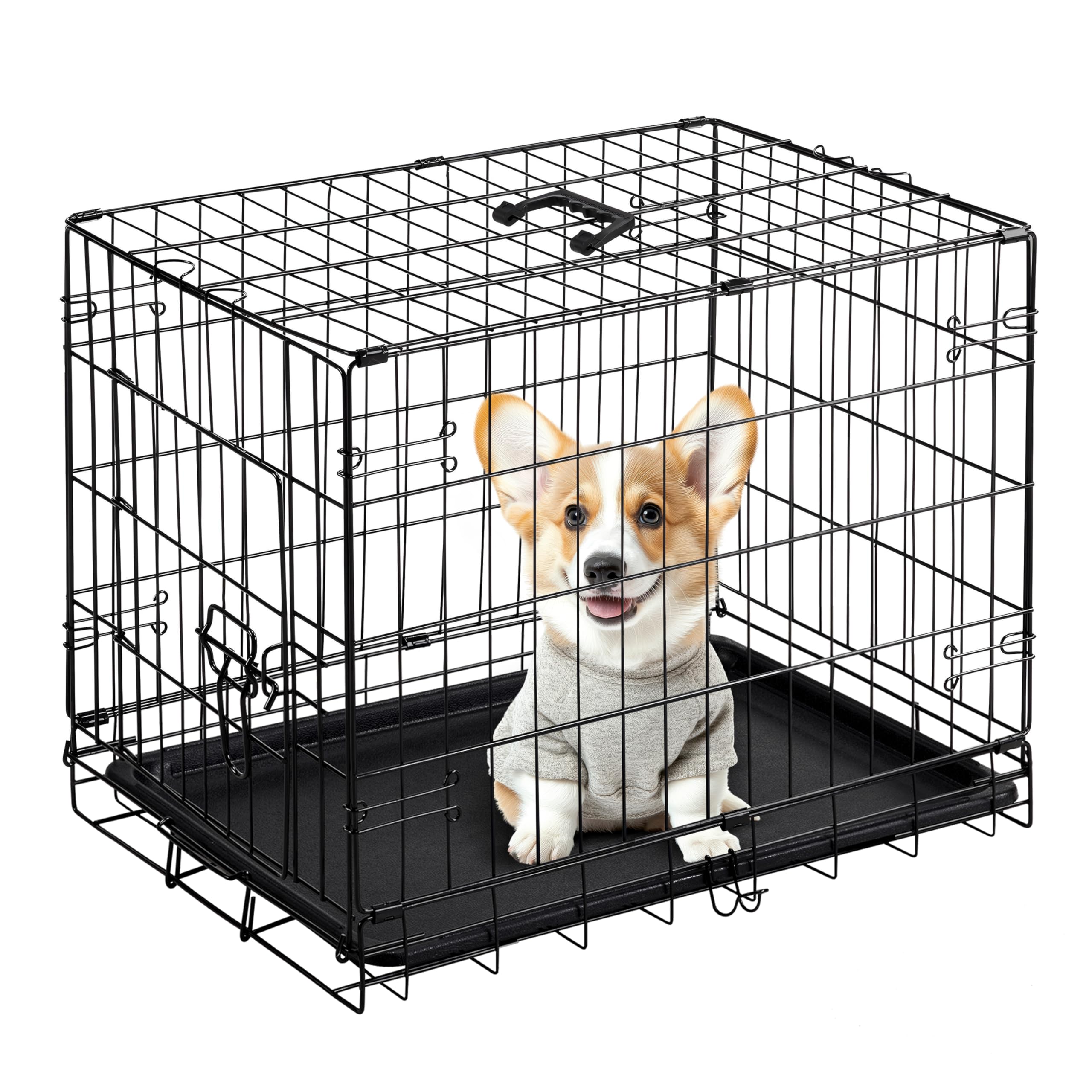 Simple Deluxe 24-Inch Single Door Dog Crate, Durable And Foldable Metal Wire Cage With Leak-Proof Plastic Tray, Portable Pet Ken