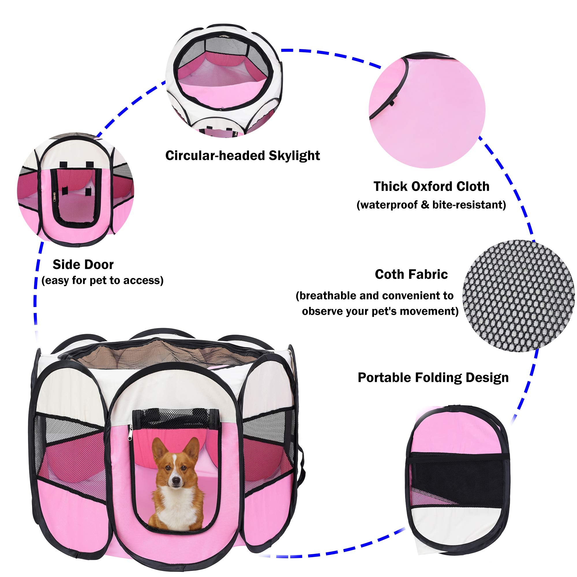 Mile High Life | Foldable Dog Playpen | Portable Dog Crate W Removable Shade Cover | Dog Kennel Indoor/Outdoor W Carry Case | Pen Tent For Dog/Cat/Rabbit(Beige Pink, Medium (36'X36'X23'))