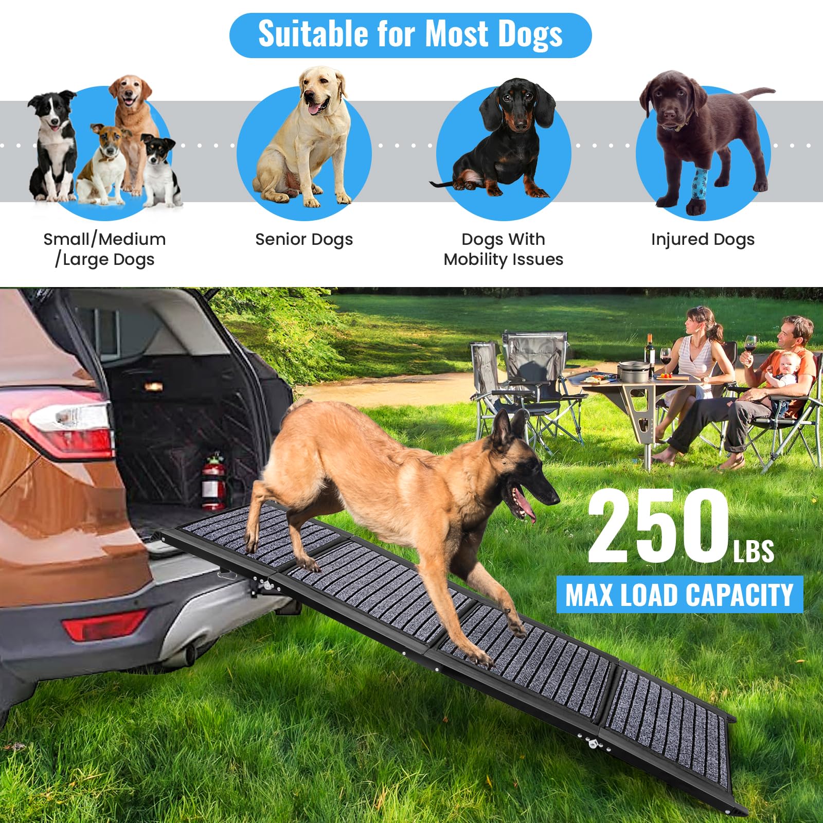 Dog Ramp For Car, Folding Dog Ramp, 63''X17'' Car Ramp For Dogs, Dog Ramps For Large Dogs Suv, Car Dog Ramp With Non-Slip Rug Su