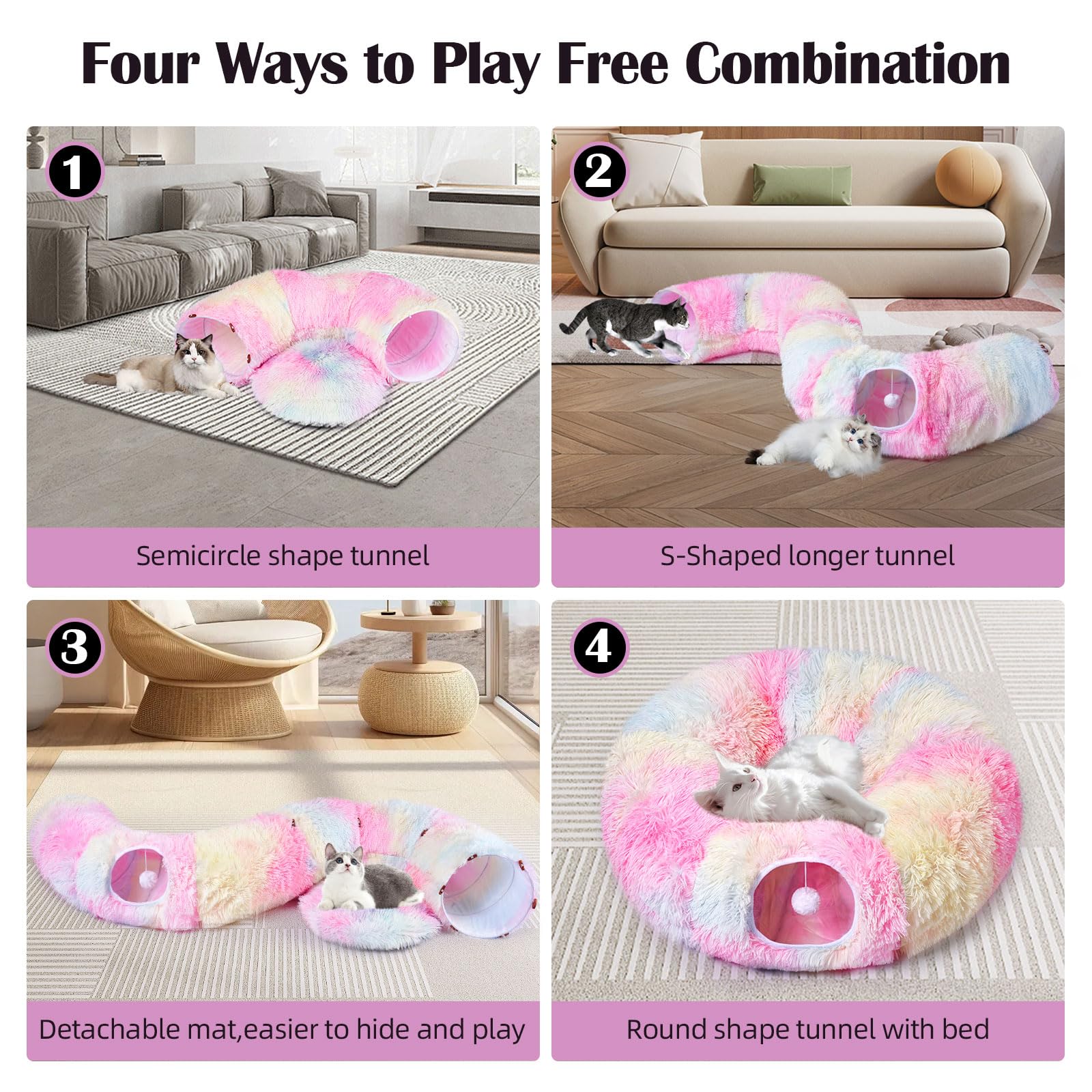 Odoland Cat Tunnels Bed With 20 Cat Toys For Indoor Cats, Plush Cat Couch Tunnel Bed For Kitten, Cat Cave Donut Tunnel - Detacha