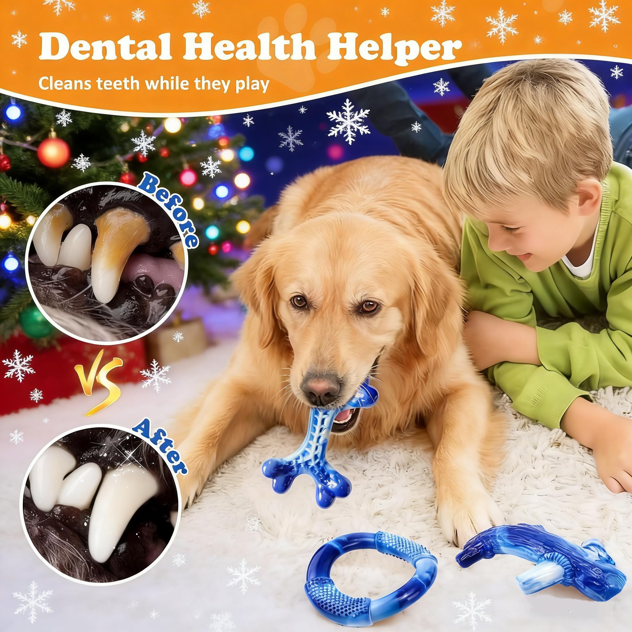 Furdog Dog Chew Toys for Aggressive Chewers - Tough Nylon Bacon Flavor - 3-Pack - Blue - Ideal for Large, Medium, Small Breeds