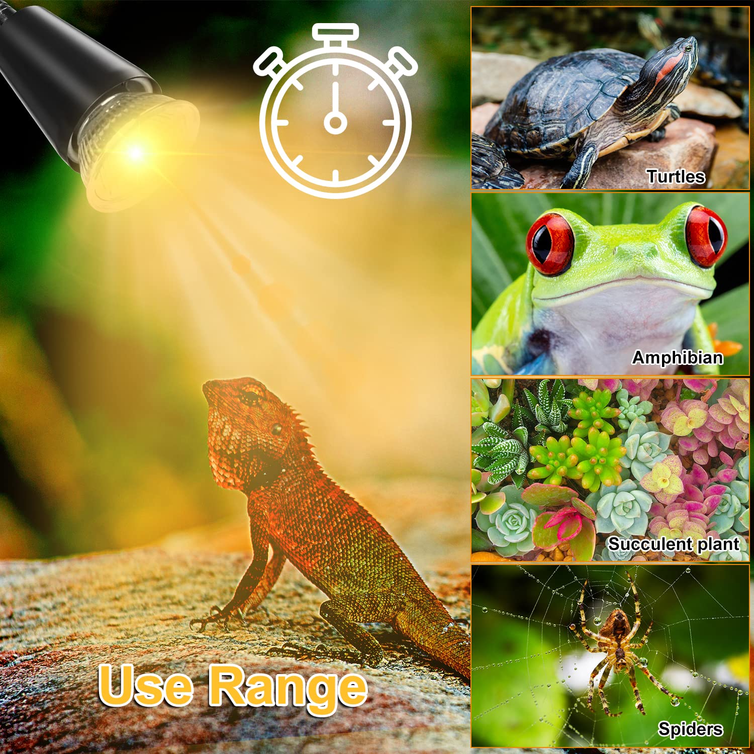 Dallfoll Reptile Heat Lamp, Uva Uvb Reptile Timing Heat Lamp, Reptile Basking Spot Light With 360?otatable Swivel And Clamp, Heating Lamp For Turtle, Lizard, Bearded Dragon, E27 25W 50W Bulbs