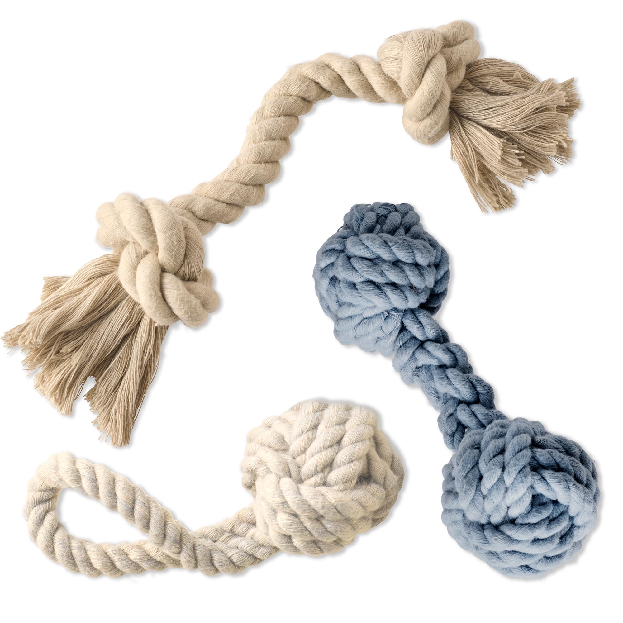 Pet Passion Brady The Rope Tug Toy 3-Pack Organic Cotton Dog Rope Pull Toys for All Pet Breeds, Sandy Chic, One Size