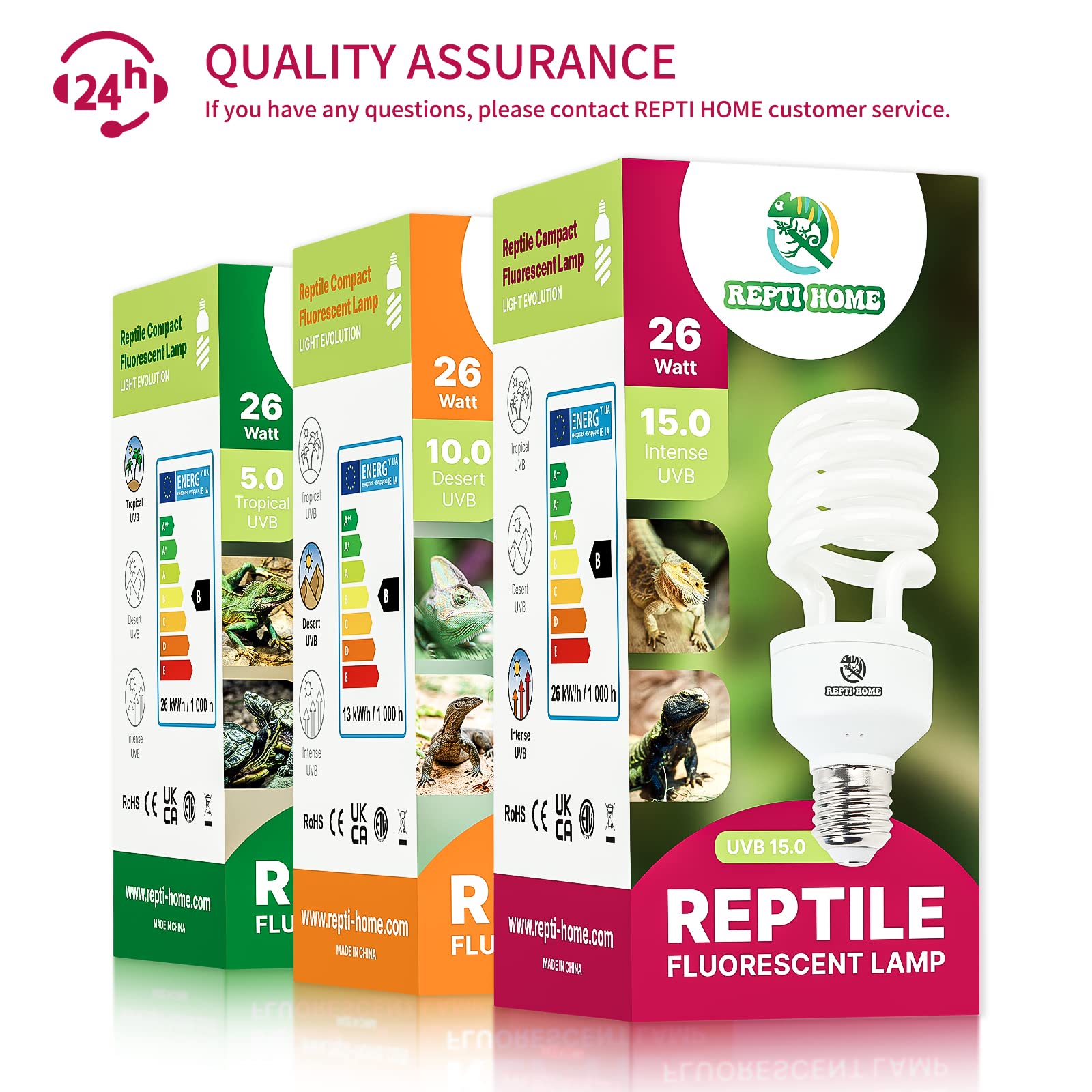 Repti Home Uvb Reptile Light 15.0, 26W Intense Uva Uvb Bulb For Reptiles, Terrarium Compact Fluorescent Lamp, Reptile Uvb Light Bulb For Desert Reptiles & Amphibians