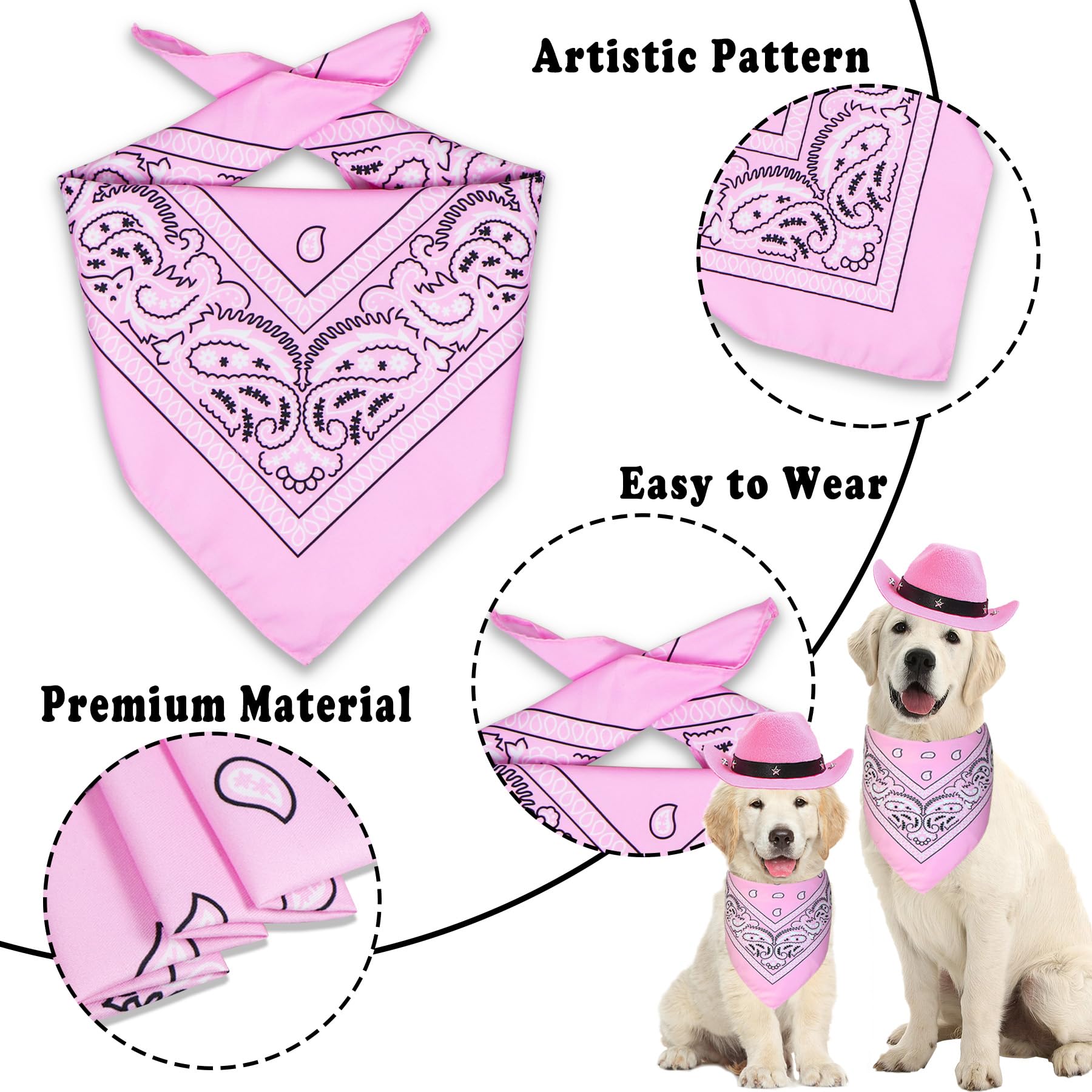 Goyoswa Dog Halloween Costumes, Dog Cowboy Costume Halloween Pet Cowboy Hat Bandana Scarf For Small Medium Large Dogs Pets (Pink
