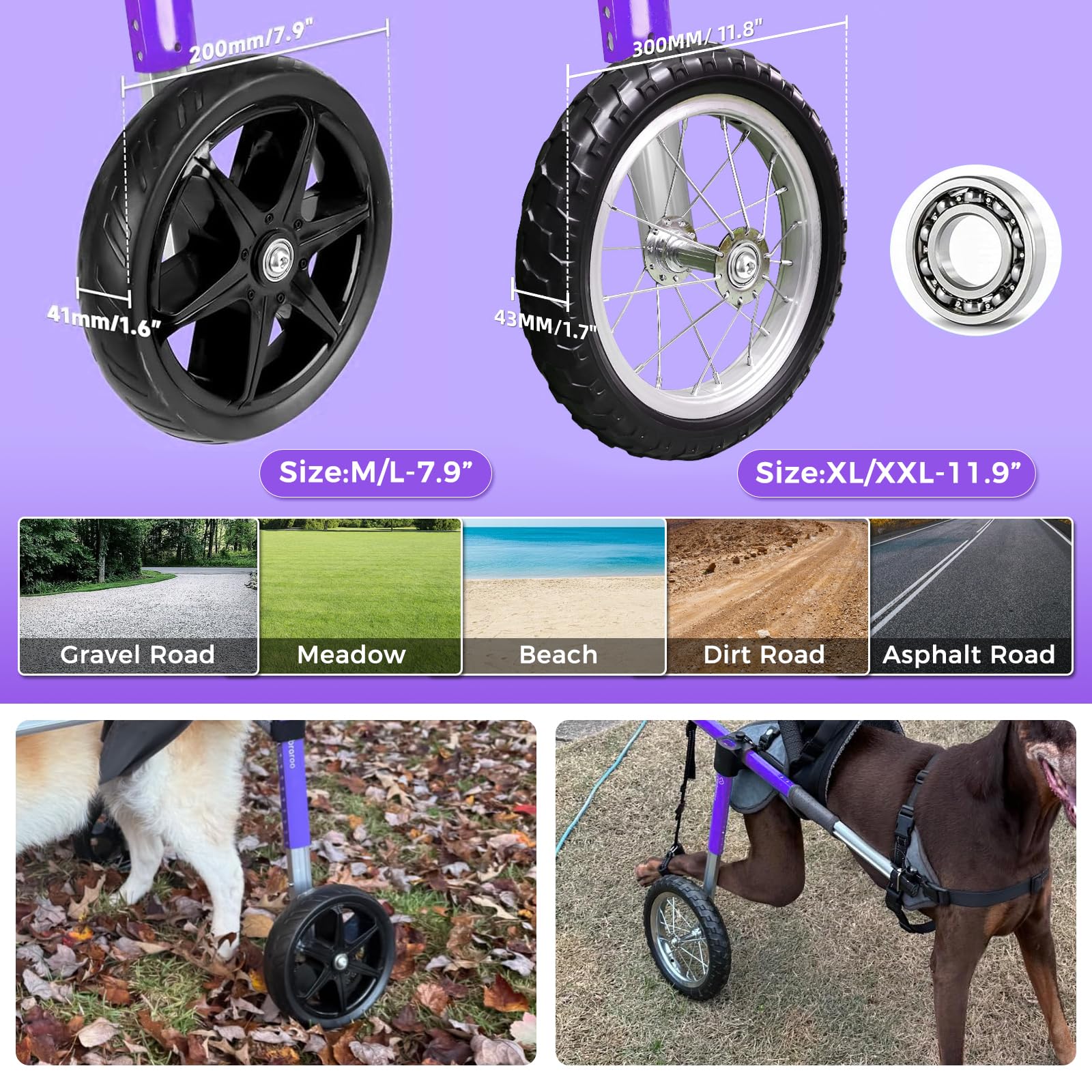 Virbraroo Dog Wheelchair for Back Legs - Lightweight Aluminum Alloy Dog Wheelchair, Upgraded All-Terrain Tires for Large Dogs, 5
