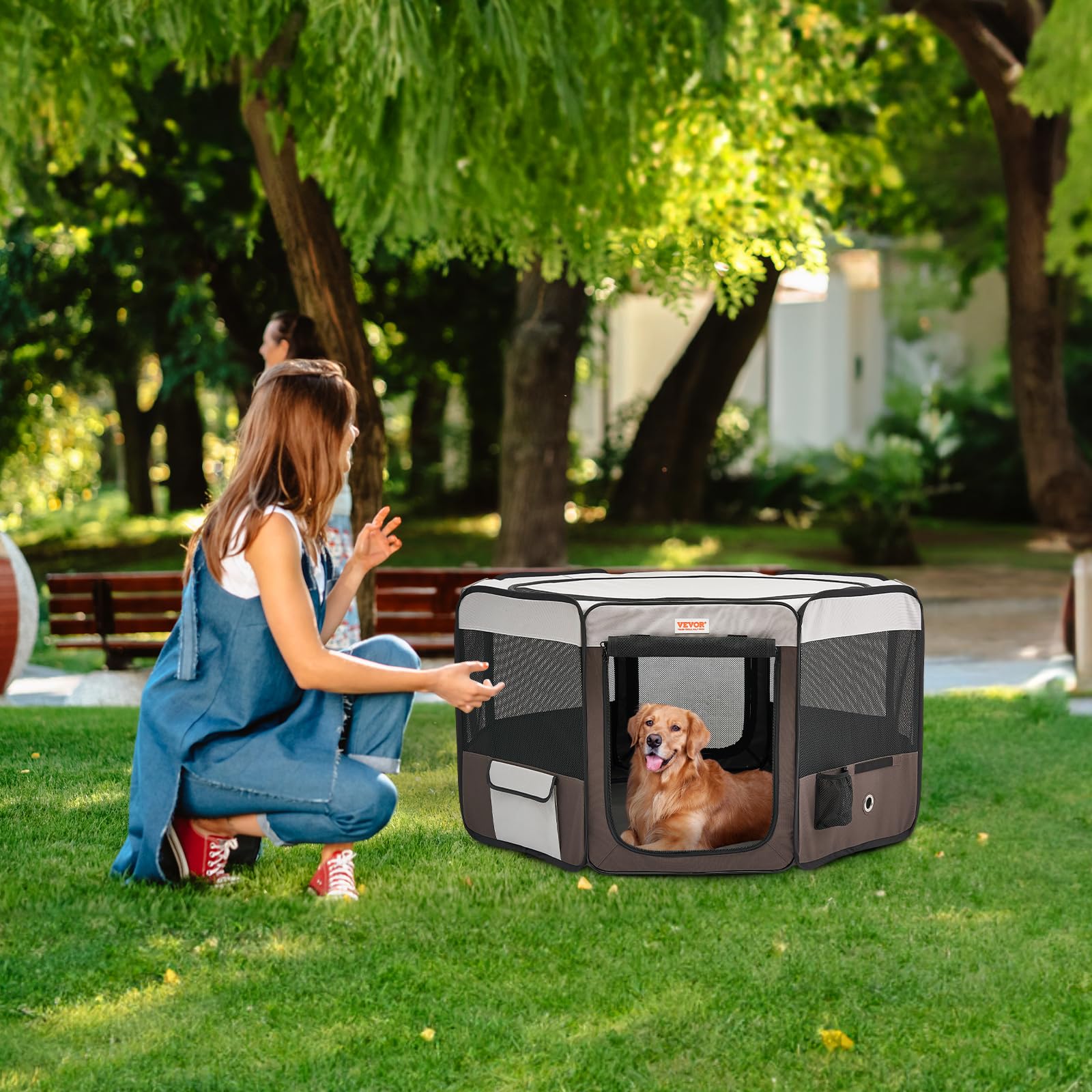VEVOR Foldable Pet Playpen, 46 inch Portable Dog Playpen, Crate Kennel for Puppy, Dog, Cat, Premium Waterproof 600D Oxford Cloth