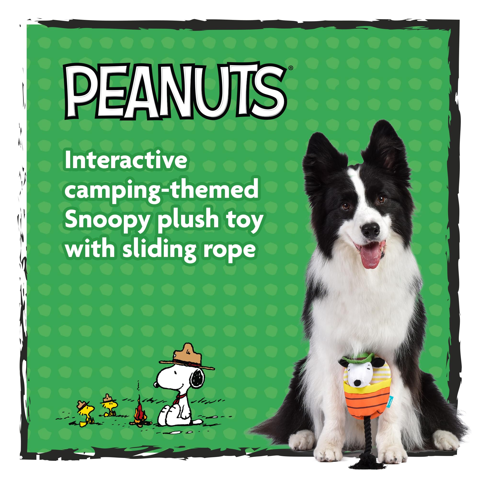 Peanuts For Pets Interactive Camping Themed Snoopy Plush Toy With Sliding Rope - Durable Dog Tug Toy For Large Dogs And Aggressi