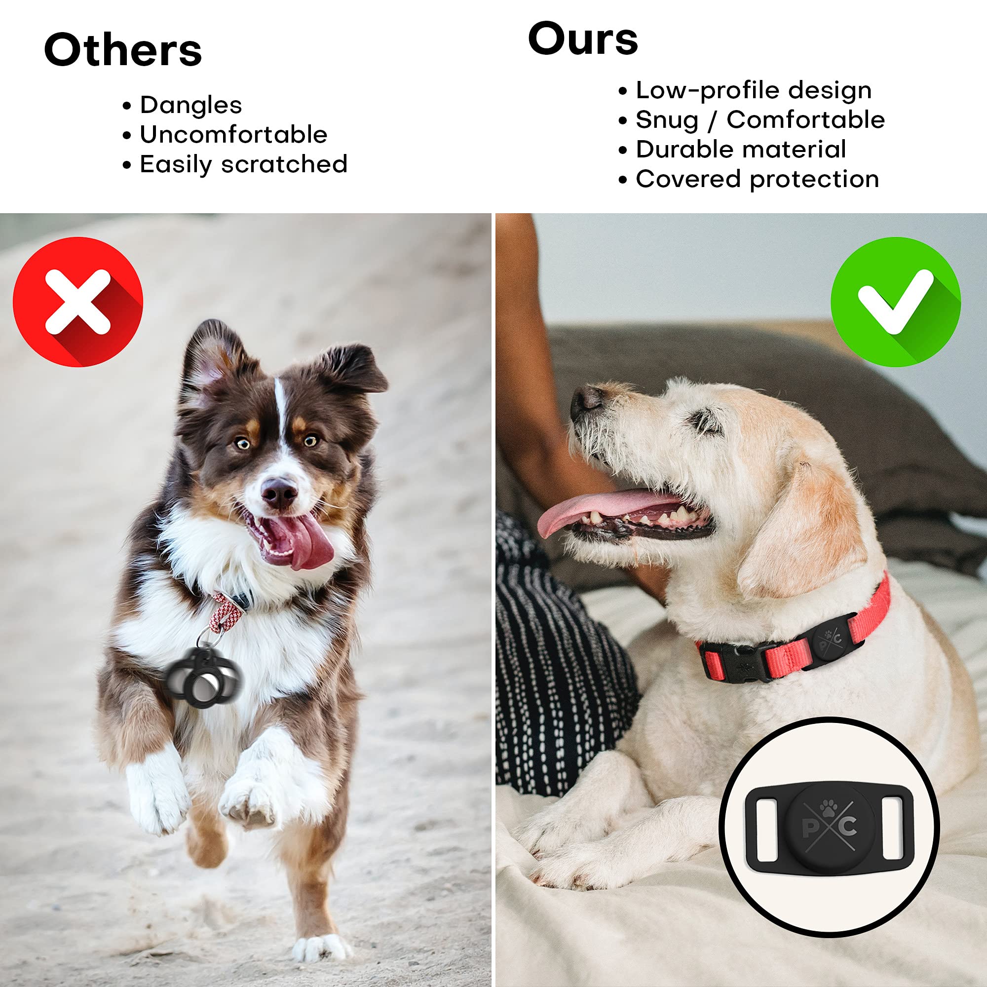 Pup Culture Airtag Dog Collar (2 Pack) | Durable & Protective Dog Airtag Holder - Track Your Pet Using Apple Airtag Technology -