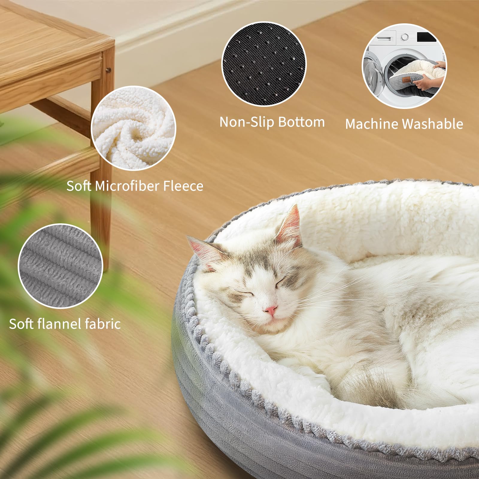Zerbuger 20In Washable Cat Beds For Indoor Cats - Round Donut Pet Bed For Cats, Small Dogs, Puppy, Kitten - Anti-Slip Bottom, Ca
