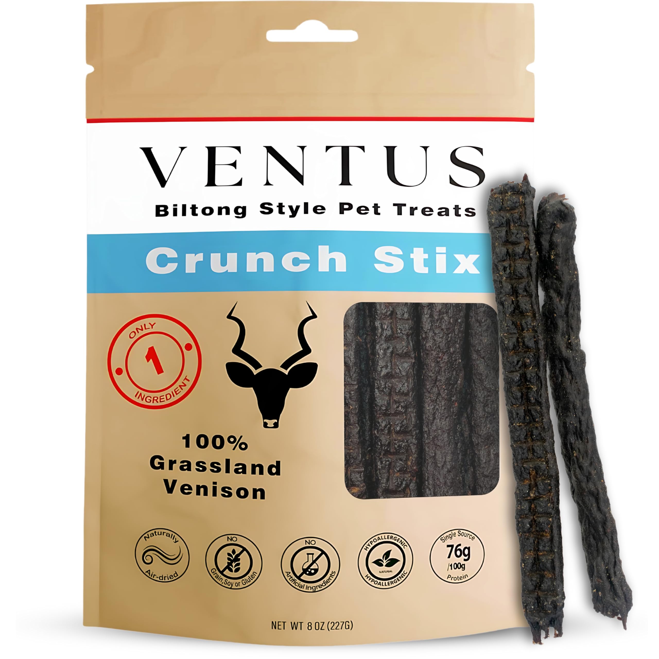 VENTUS Jerky Crunch Stix - All Natural Dog Training Treats, Wild Venison, Healthy, Raw Air-Dried, High Protein, Grain Free Train