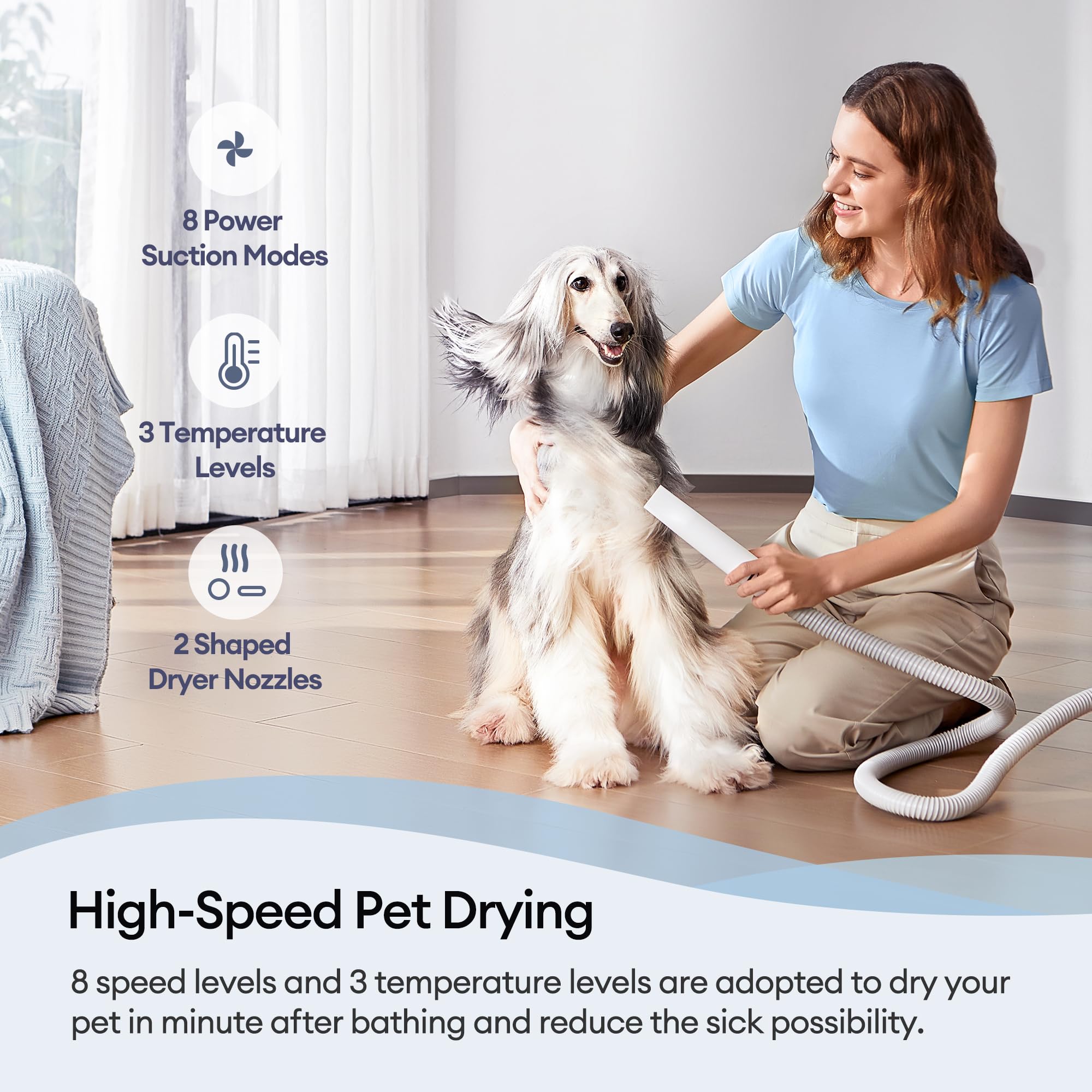 Ultenic P30 Combo Dog Grooming Vacuum Kit - 3-in-1 Pet Hair Vacuum & Dryer for Dogs/Cats, Black and White