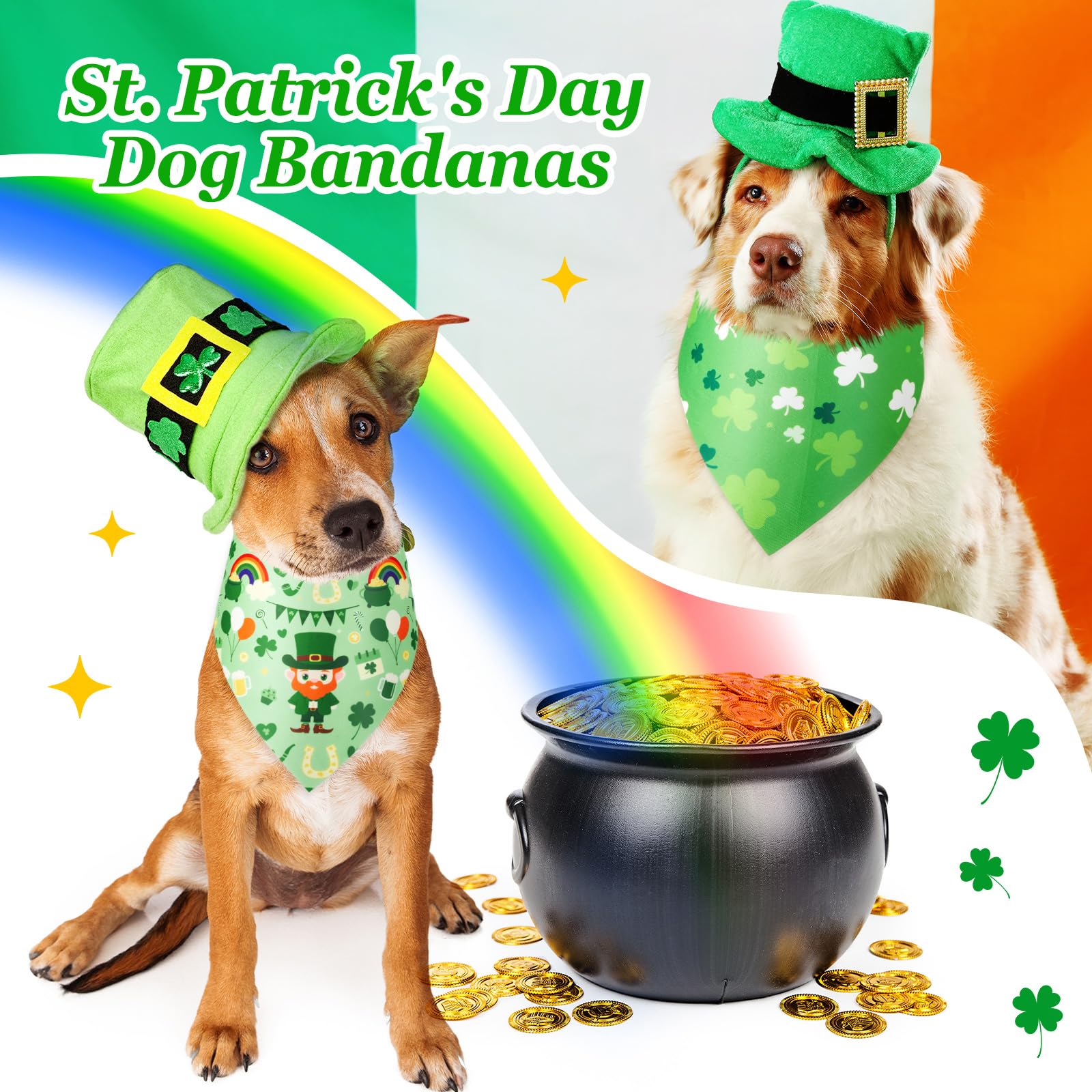Jeere 50 Pieces Easter Dog Bandanas Bulk Bunny Bandanas for Dogs Shamrock Heart Bunny Holiday Festival Scarf Triangle Bibs for S