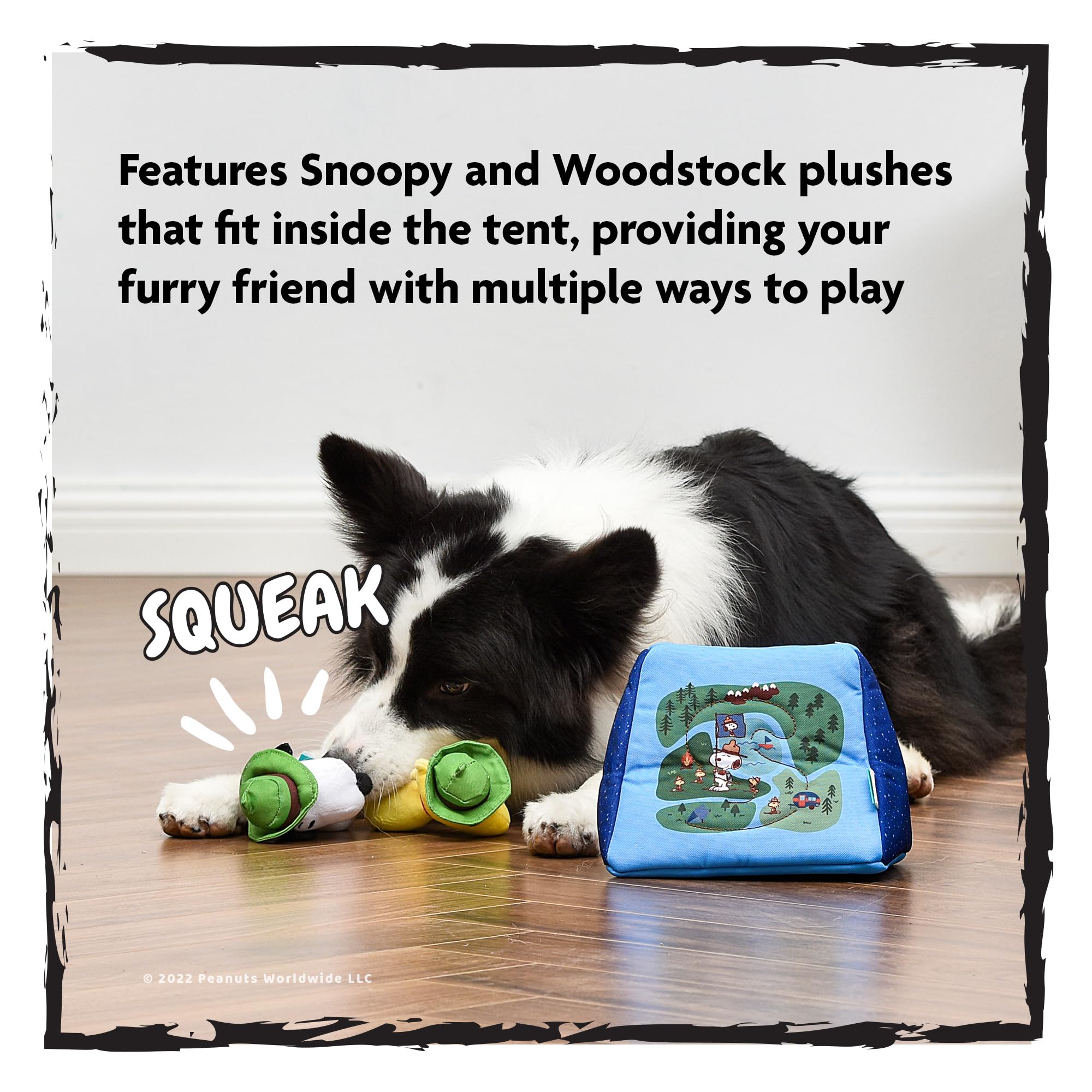 Peanuts For Pets 3-Piece Interactive Dog Toy Set, Burrow Toy, Snoopy & Woodstock Mini Plushes With Squeak Sound & Adventurer Ten