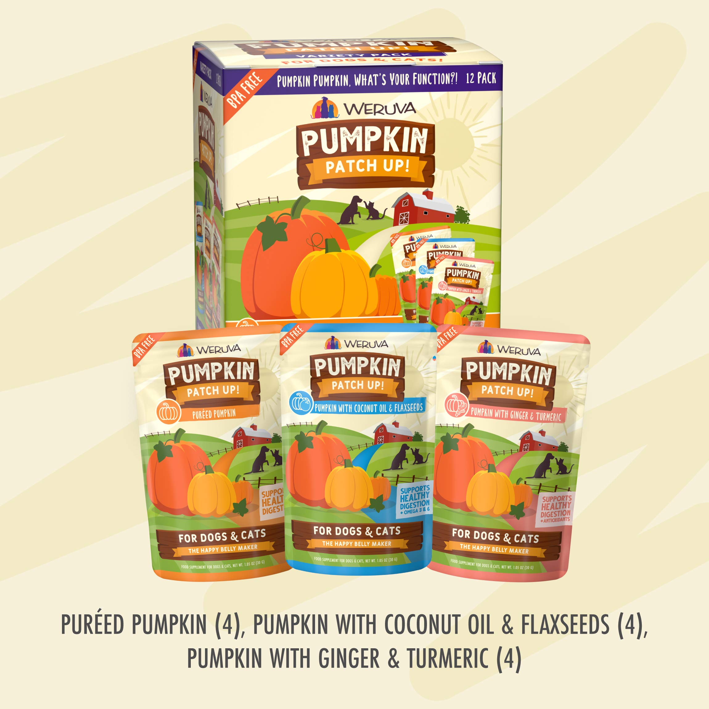 Weruva Pumpkin Patch Up! Pumpkin Pumpkin, Whats Your Function Variety Pack for Dogs & Cats, 1.05oz Pouch (Pack of 12)