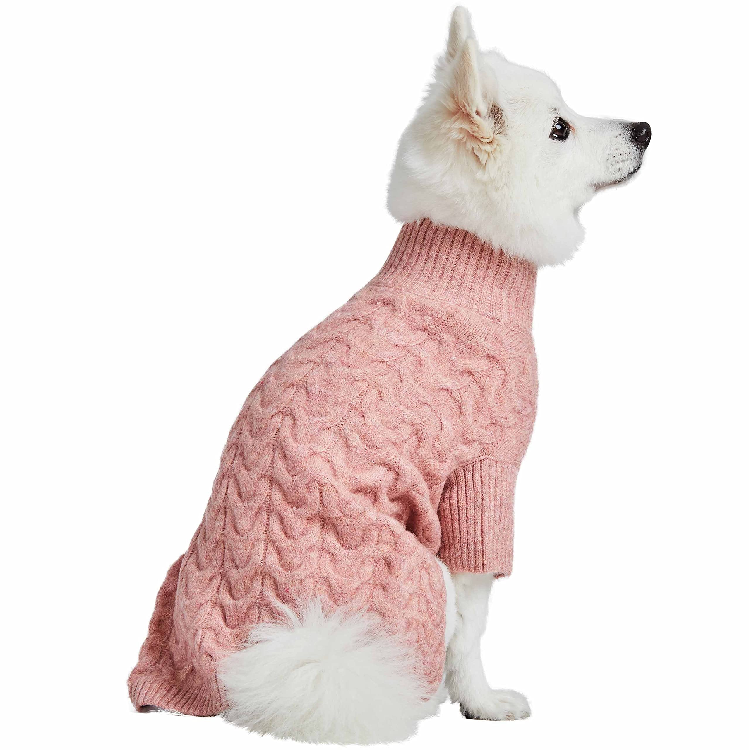 Blueberry Pet Classic Fuzzy Textured Knit Pullover Turtle-Neck Dog Sweater In Rainbow Pink, Back Length 20'', Pack Of 1 Clothes