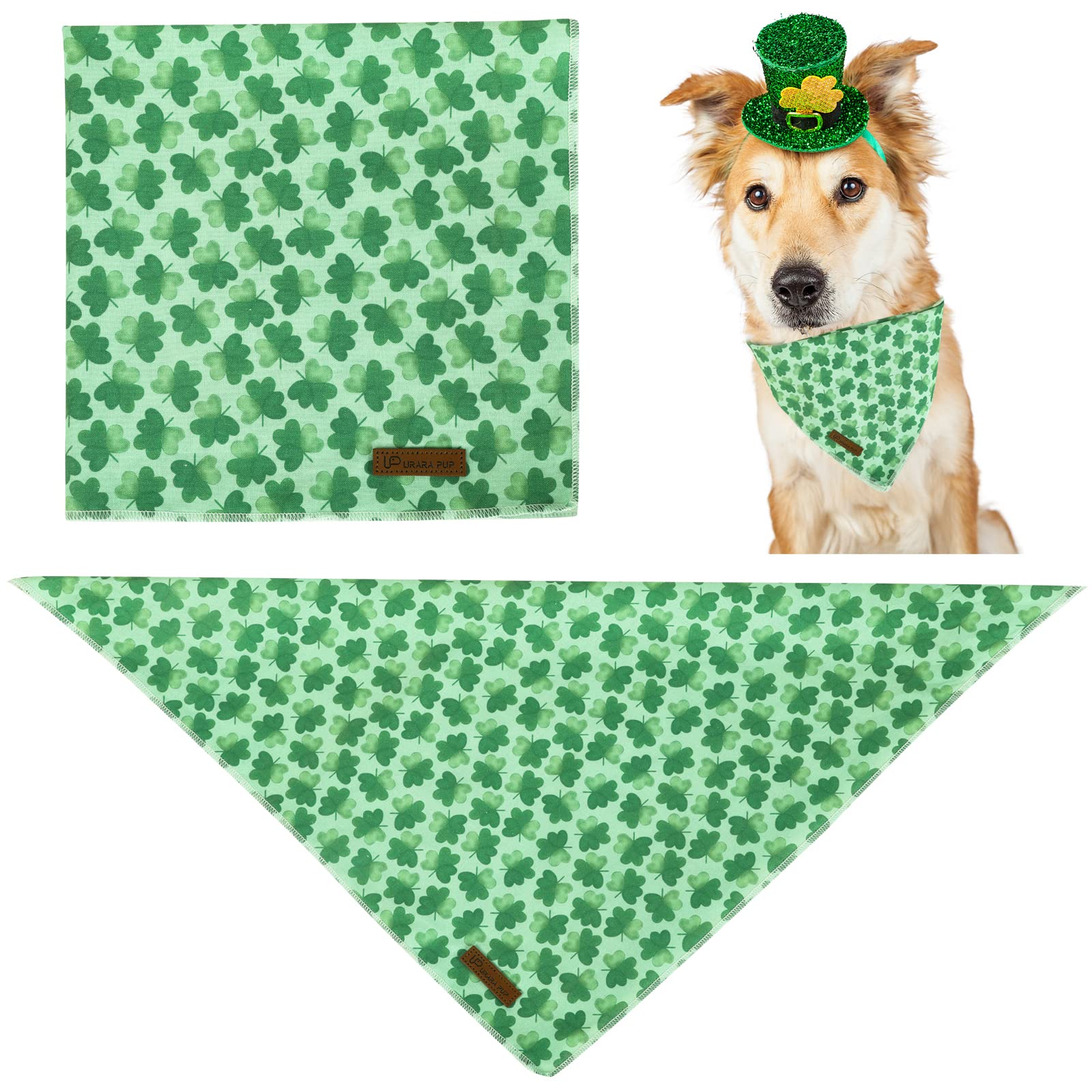 Up Urara Pup St. Patrick'S Day Dog Bandana, Shamrock Triangle Bid Scarf For Small/Medium Dogs, Cotton Kerchief - Green Shamrock