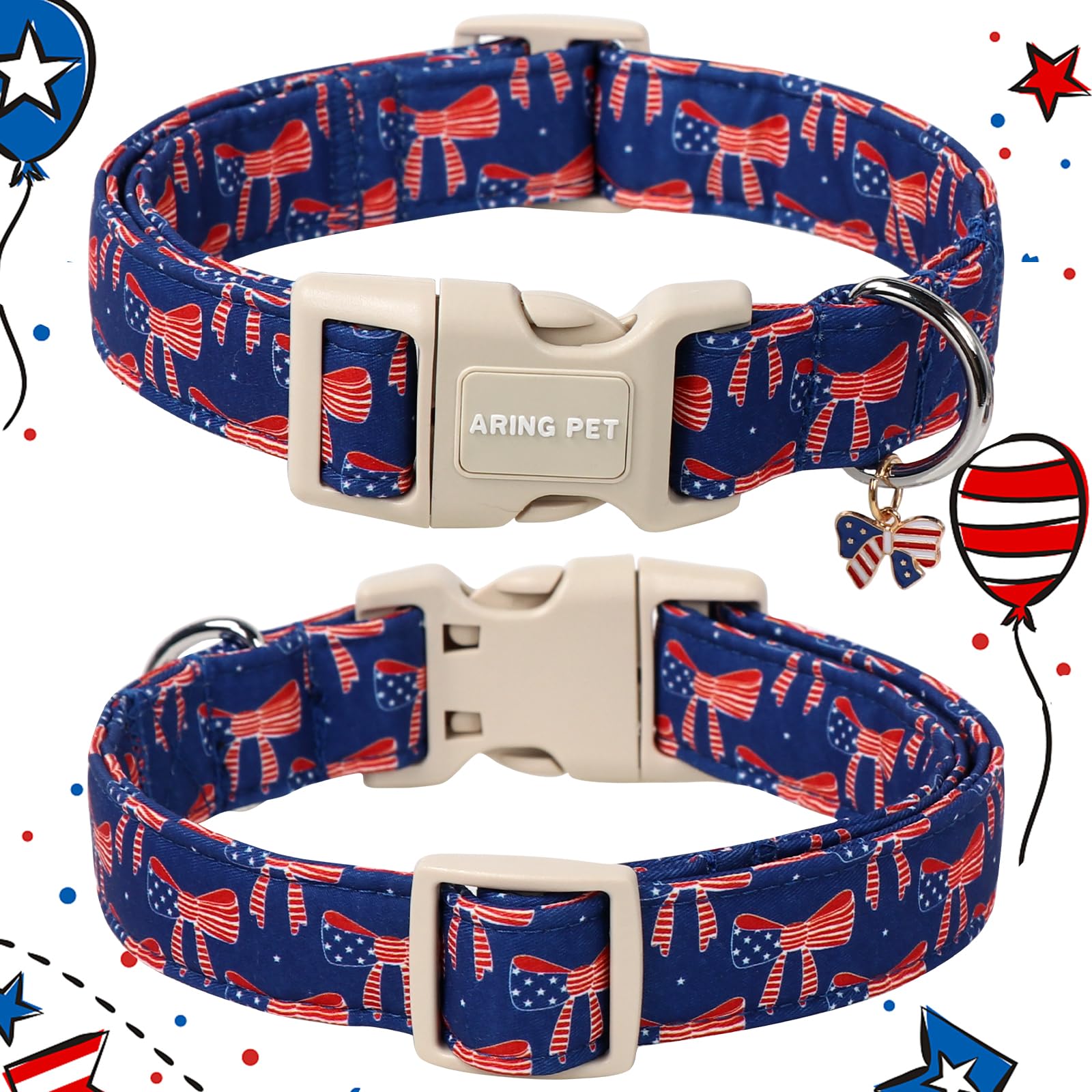 Aring Pet 4Th Of July Dog Collar-Cute Bow Patriotic Dog Collars, Adjustable American Flag Pet Collars Puppy Collar With Quick Re