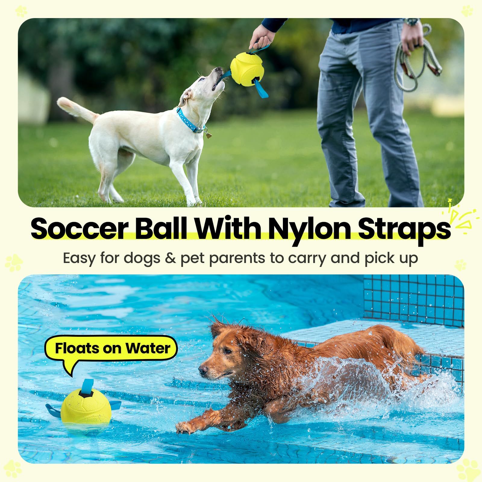 Hgb Dog Ball Toys, Interactive Dog Soccer Ball With Straps For Indoor Outdoor Fetch, Tug Of War, Water Pet Toys For Large Medium