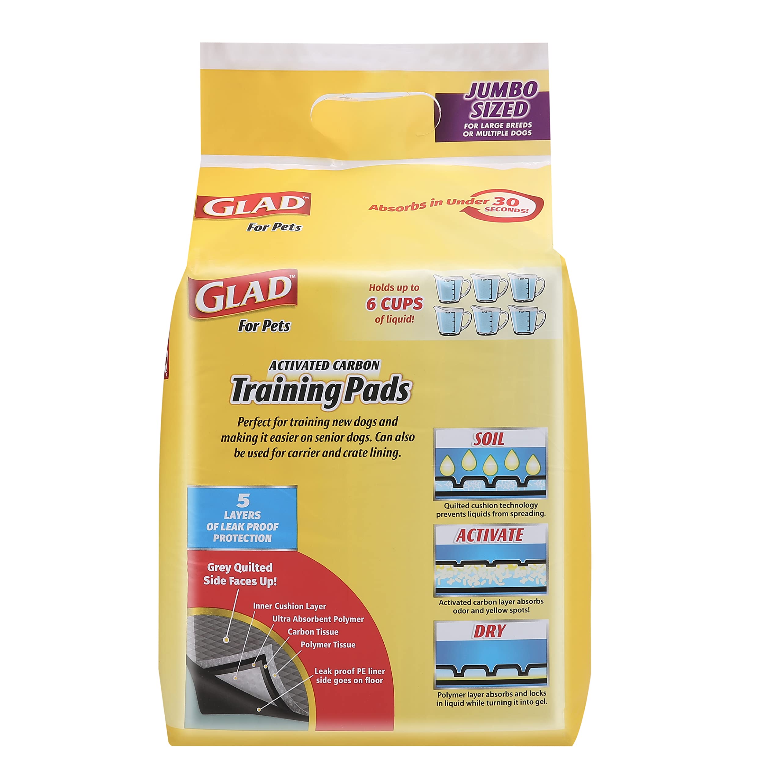 Glad For Pets Jumbo-Size Charcoal Puppy Pads | Black Training Pads That Absorb & Neutralize Urine Instantly | New & Improved Quality Puppy Pee Pads, 60 Count