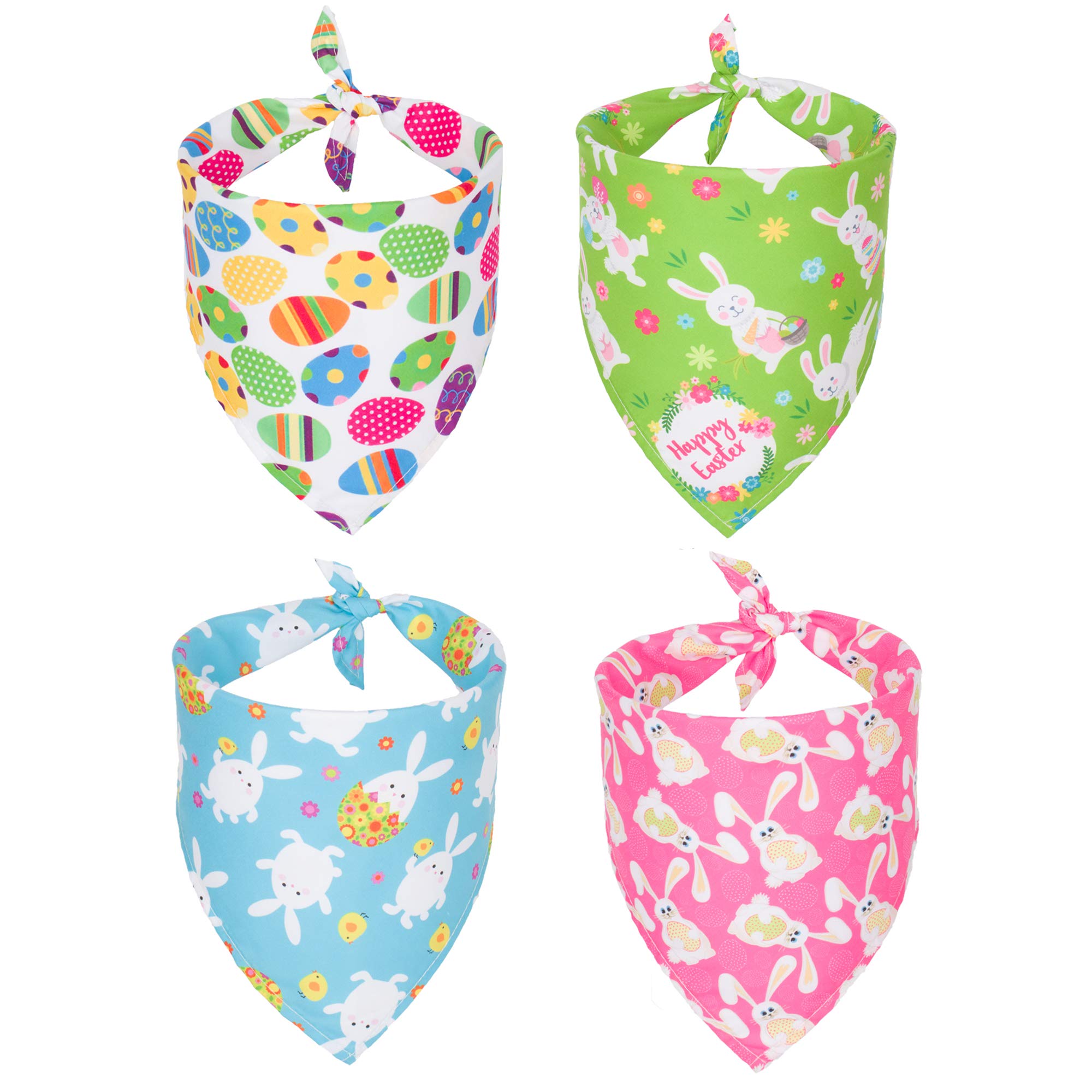ADOGGYGO 4 Pack Easter Dog Bandana Triangle Dog Scarf Rabbit Easter Egg Pattern Pet Bandana for Medium Large Dogs Pets (Large)