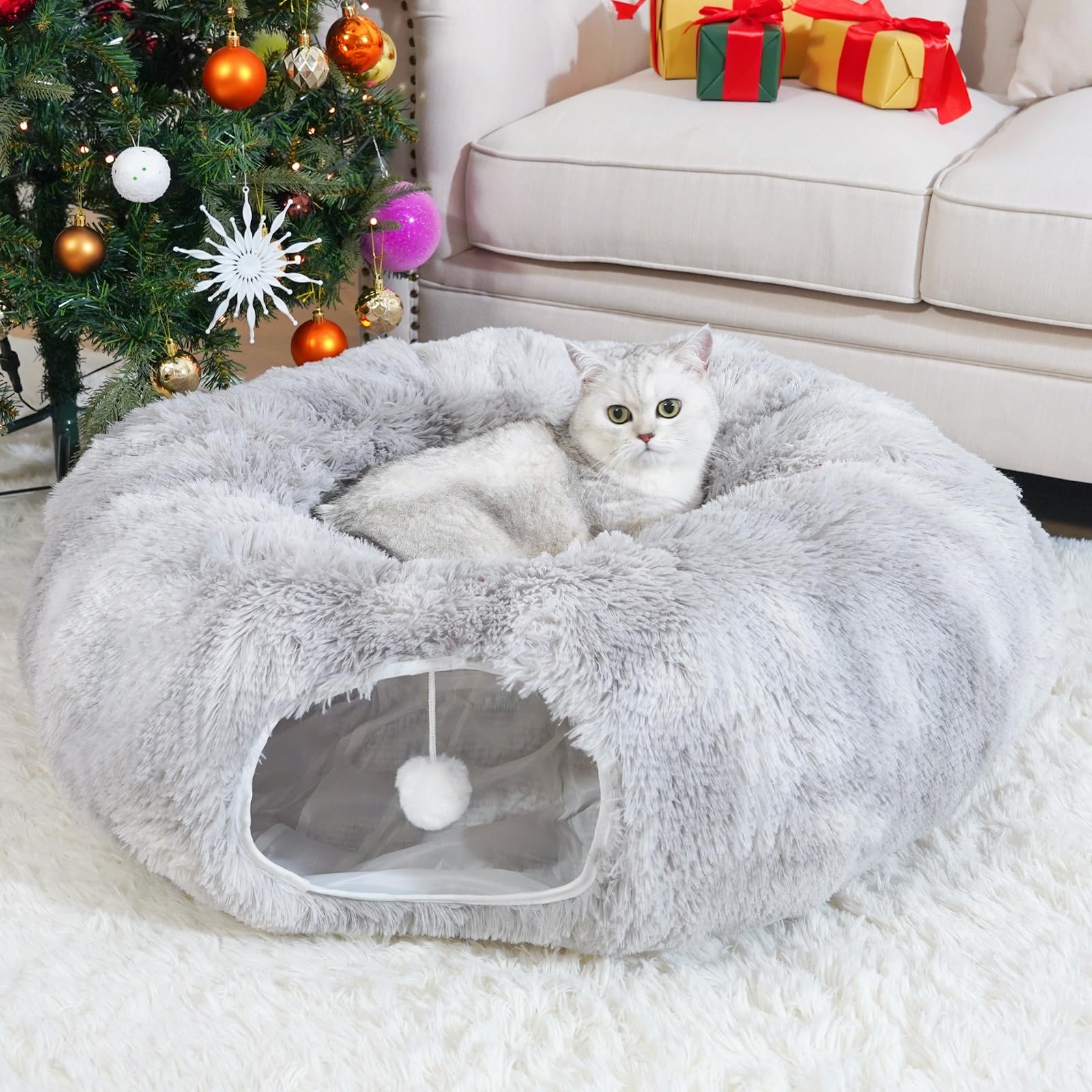 Oozazemm Cat Tunnel Bed With Washable Cushion, Cat Tunnels For Indoor Cats, Collapsible Donut Tunnel For Medium & Large Cat, Pee