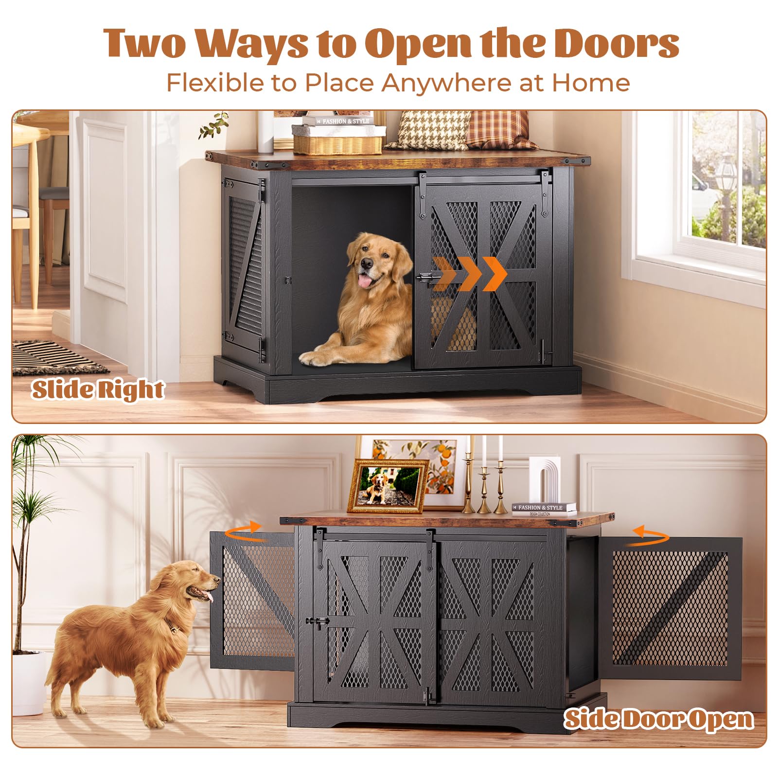 VOPEAK Farmhouse Large Dog Crate Furniture, Heavy Duty Dog Cage for Medium Large Dogs, XL Dog Crate Dog Kennel Indoor with Doubl