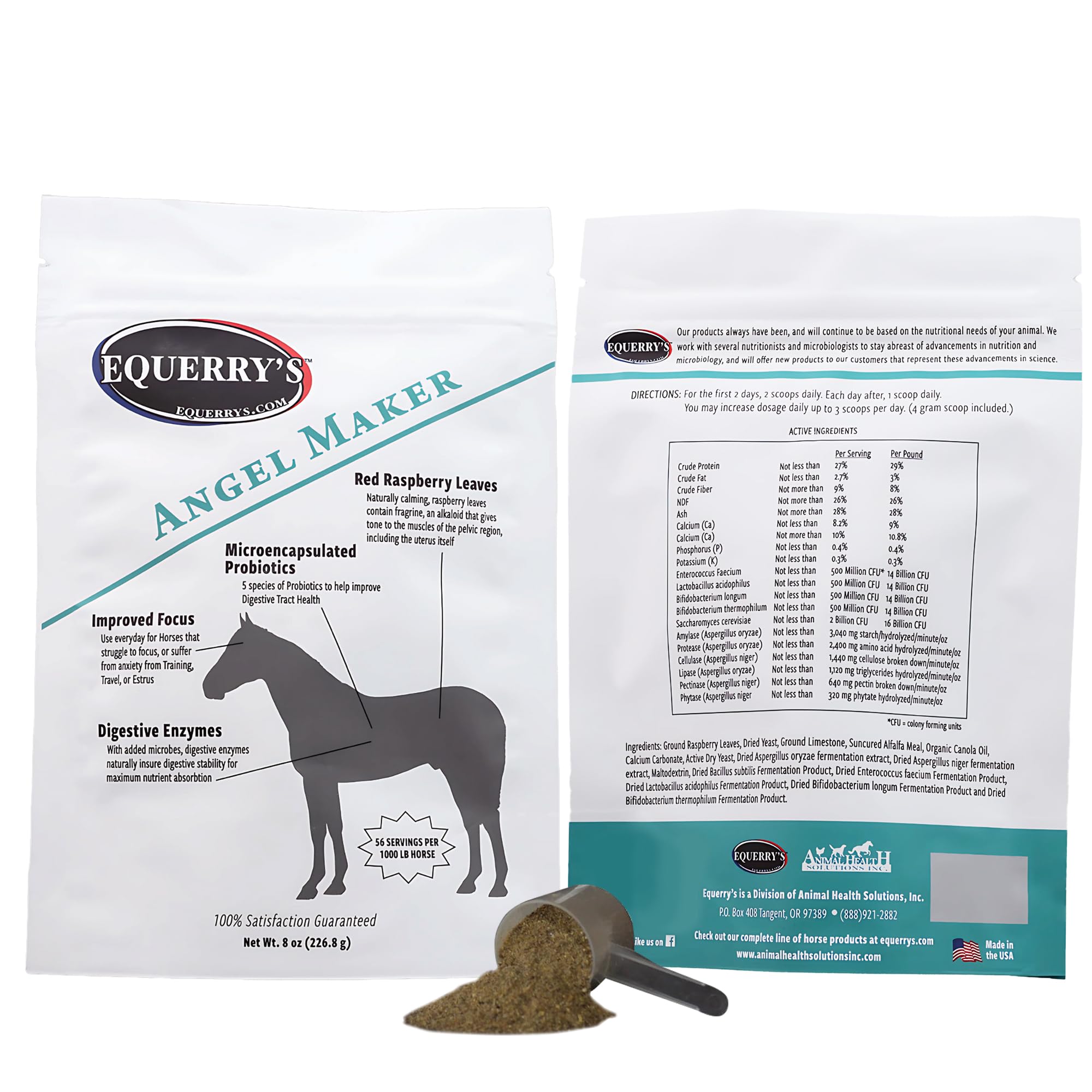 EQUERRYS Angel Maker, Raspberry Leaf, Microencapsulated Probiotics Supplement for Horse Ulcer Treatment & Digestive Health Calm