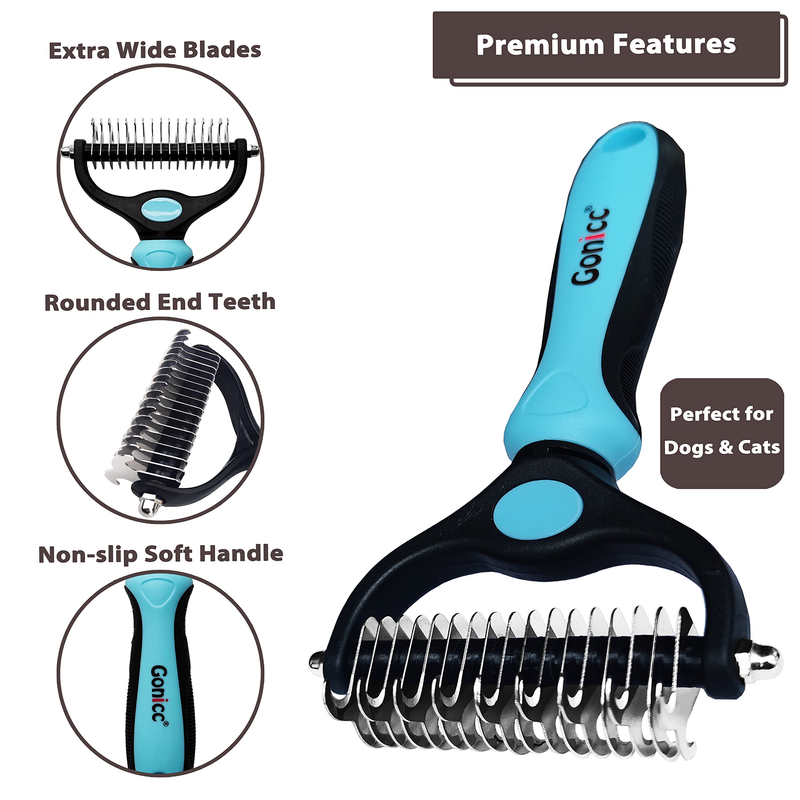 Gonicc Professional Dog And Cat Brush For Shedding, Ideal Deshedding Tool, For Long & Short Haired Pets. (Pets Dematting Comb)