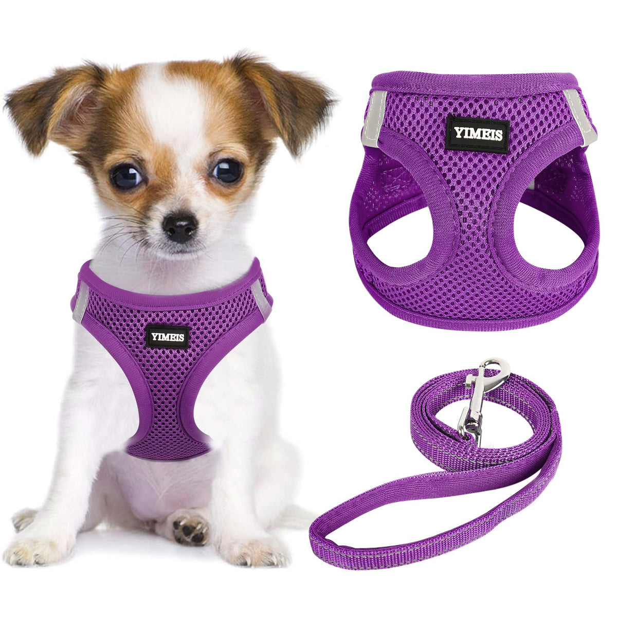 Yimeis Dog Harness And Leash Set, No Pull Soft Mesh Pet Harness, Reflective Adjustable Puppy Vest For Small Medium Large Dogs, Cats (Purple, X-Small (Pack Of 1)