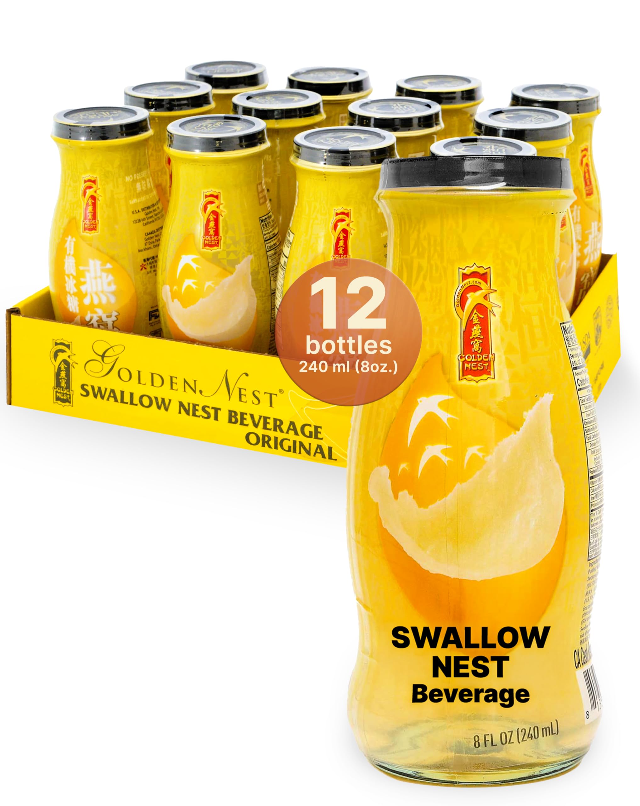 Golden Nest Premium Bird Nest Drink, Swallow Bird Nest 100% Natural - Made In Usa, (??) 12 Bottles X 240 Ml (8Oz) (Original)