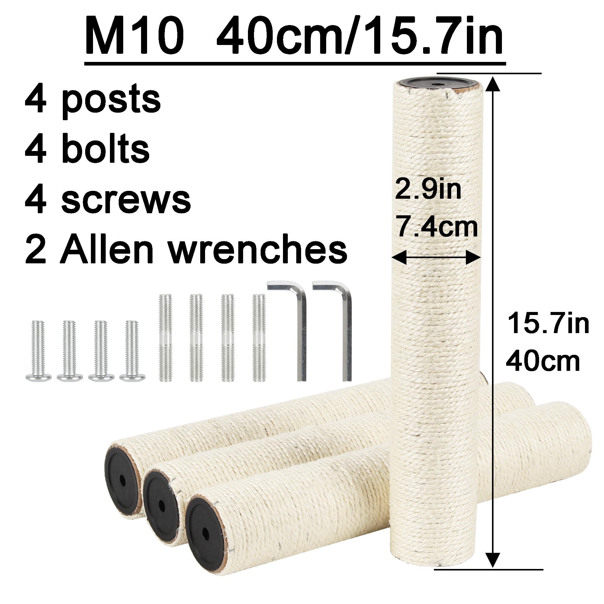 Neumiharo 4 Pcs 2.9In 7.4Cm Diameter Cat Scratching Post Replacement Pole Parts For Cat Tree (M10, 15.7In/40Cm)
