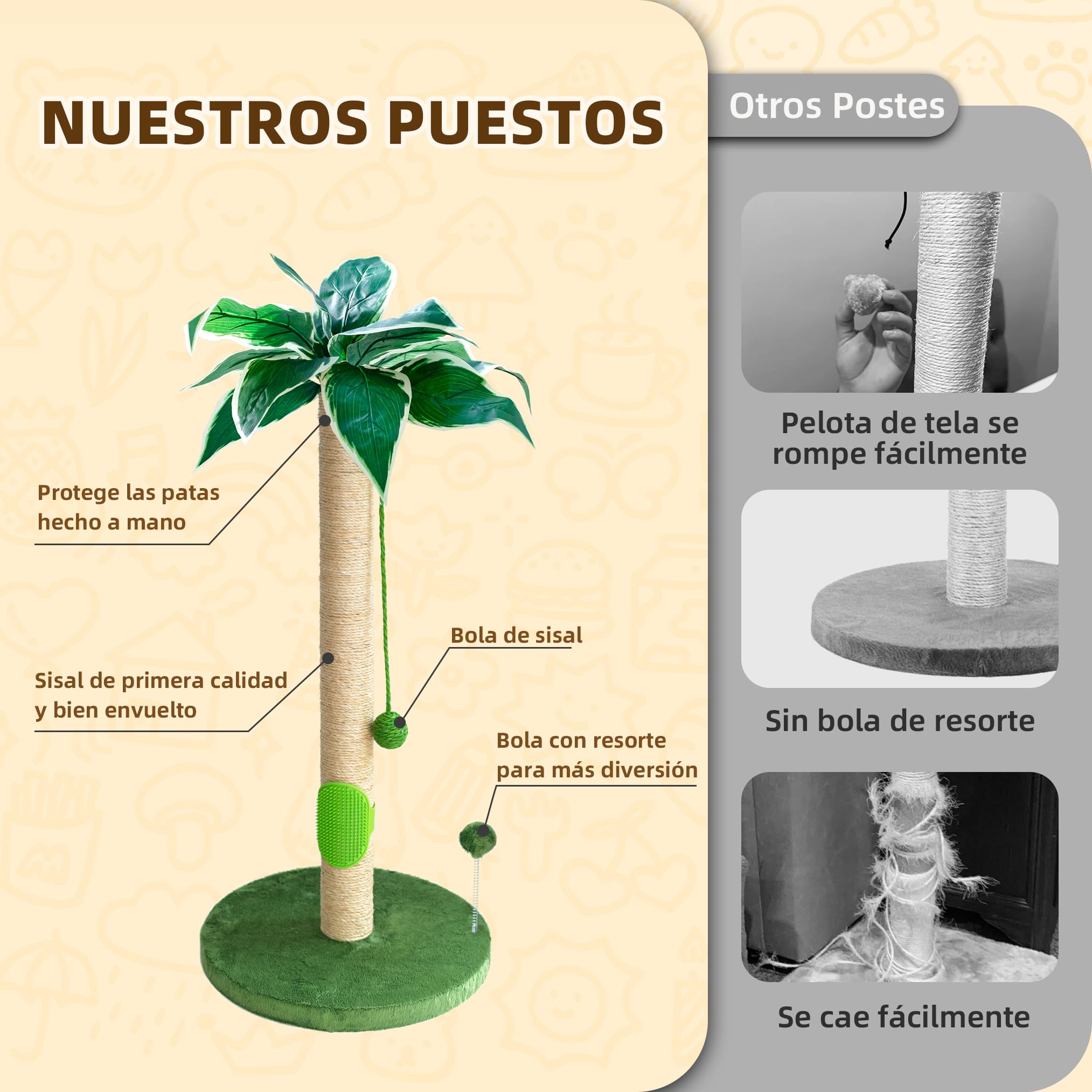 Fantasreen Cat Scratching Post 35'' Cat Scratcher Tall Scratching Posts For Indoor Cats With Cat Toy And Interactive Ball Self G