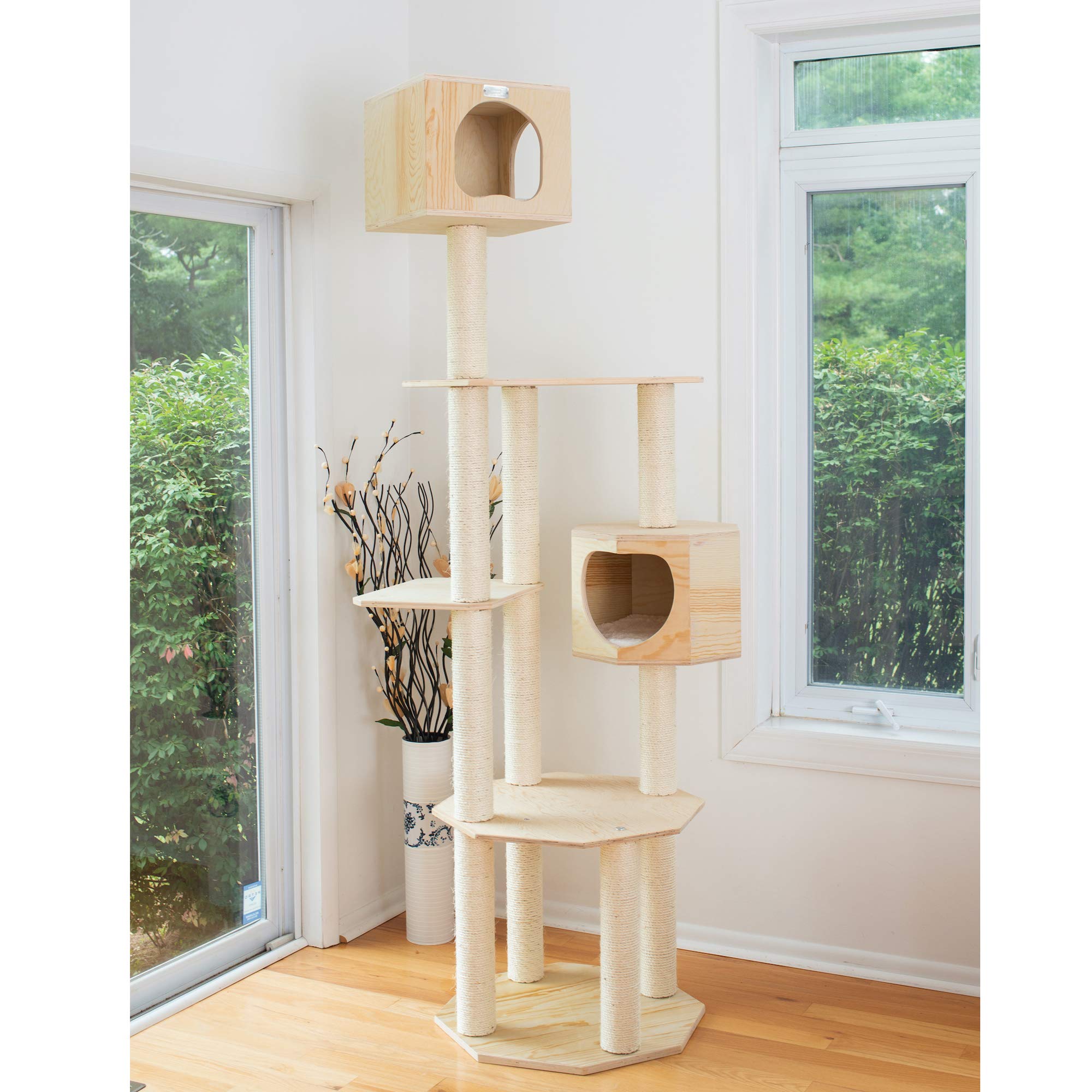 Armarkat Premium Pinus Sylvestris Wood Cat Tree Condo Scratching Post Kitty Furniture Tall Sturdy Light Wood And Sisal Rope, Pine, 36 In (S8502)