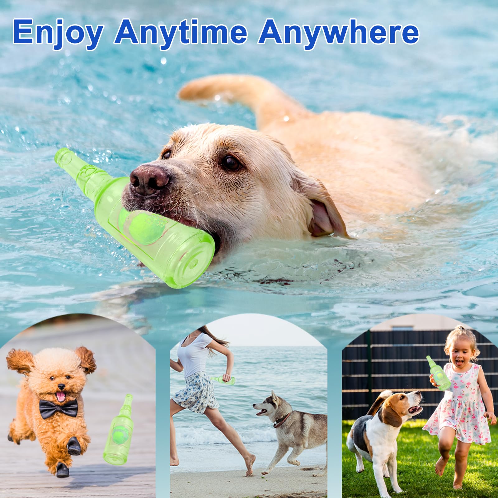 Squeaky Chew Toy For Dogs, Tpr Bottle With Tennis Ball Inside (Green, Large)