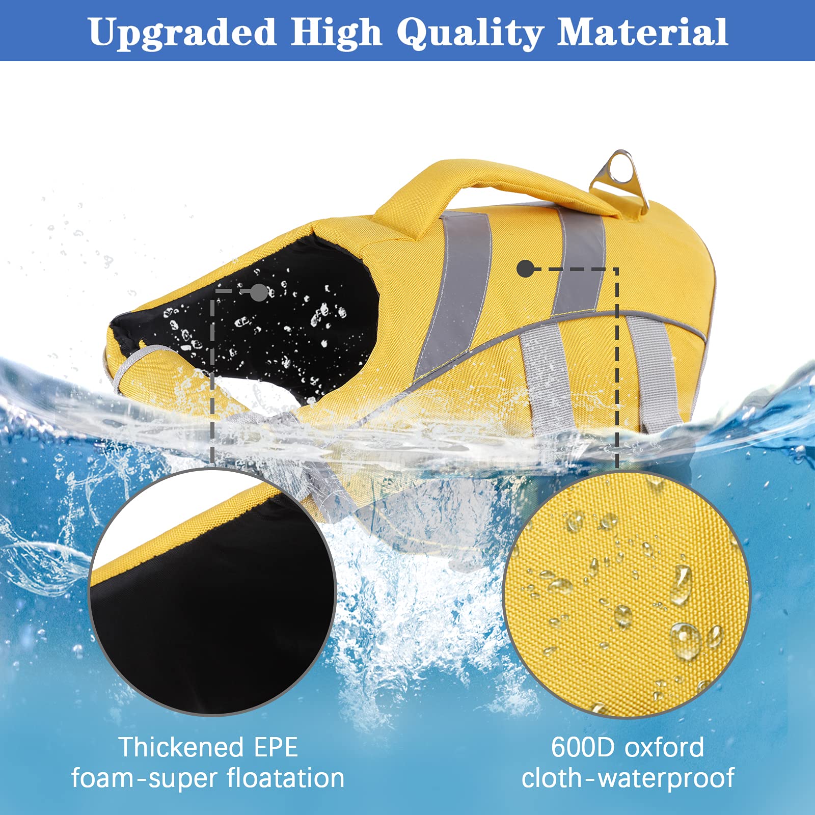 Dog Life Jacket With Reflective Stripes, Adjustable High Visibility Dog Life Vest Ripstop Dog Lifesaver Pet Life Preserver With High Flotation Swimsuit For Small Medium And Large Dogs