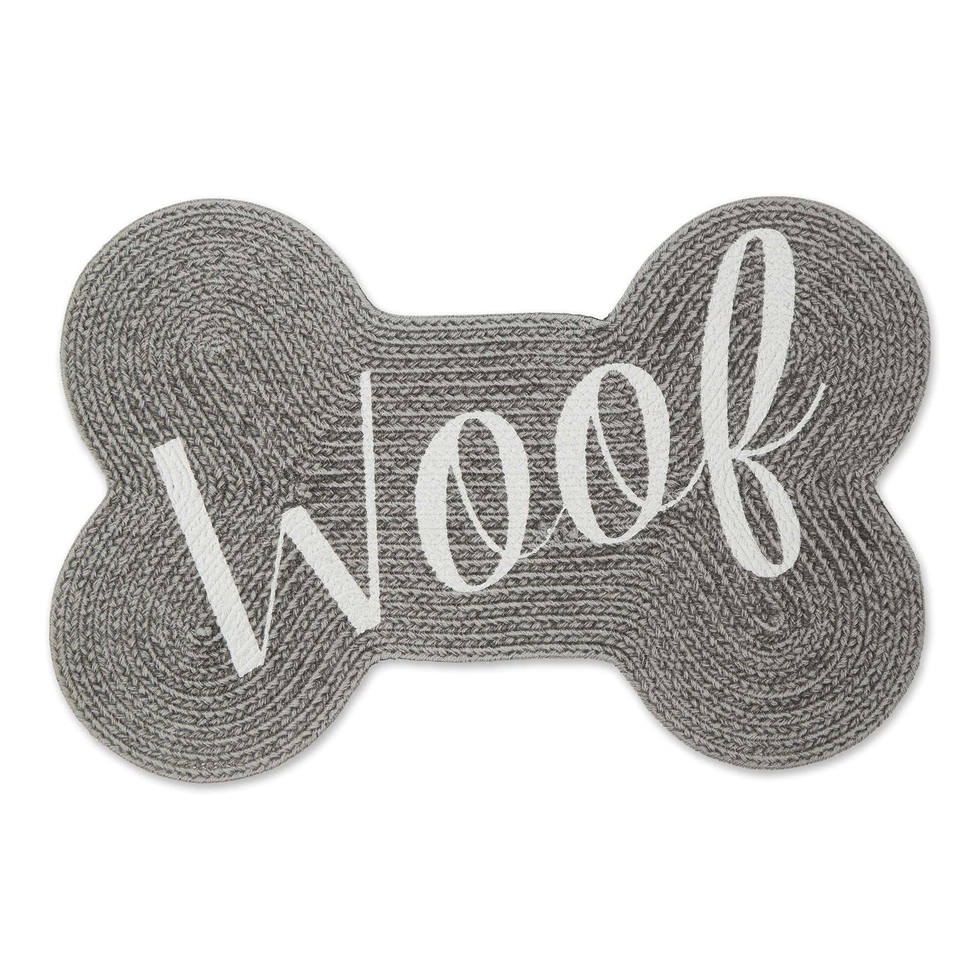 Dii Braided Pet Mat Collection 100% Cotton, Bone Shape, Gray Woof
